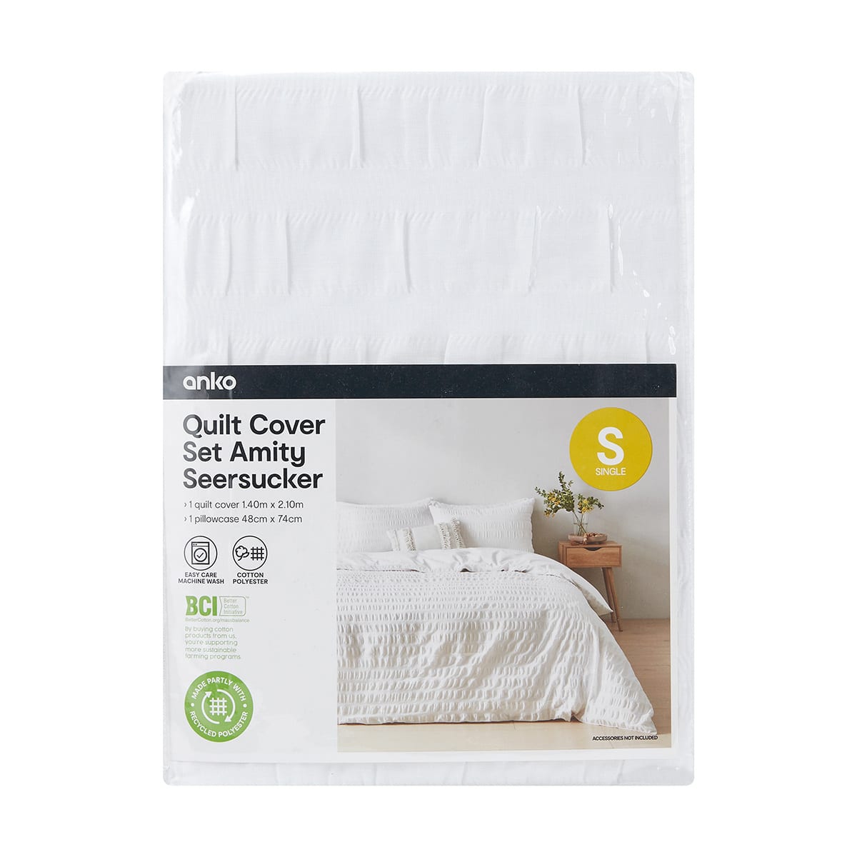 Amity Seersucker Quilt Cover Set Single Bed, White Kmart