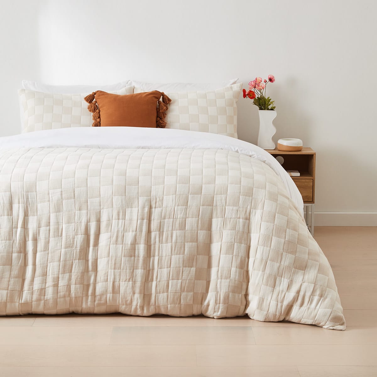 Lennox Cotton Quilt Cover Set - Queen Bed, Off White - Kmart