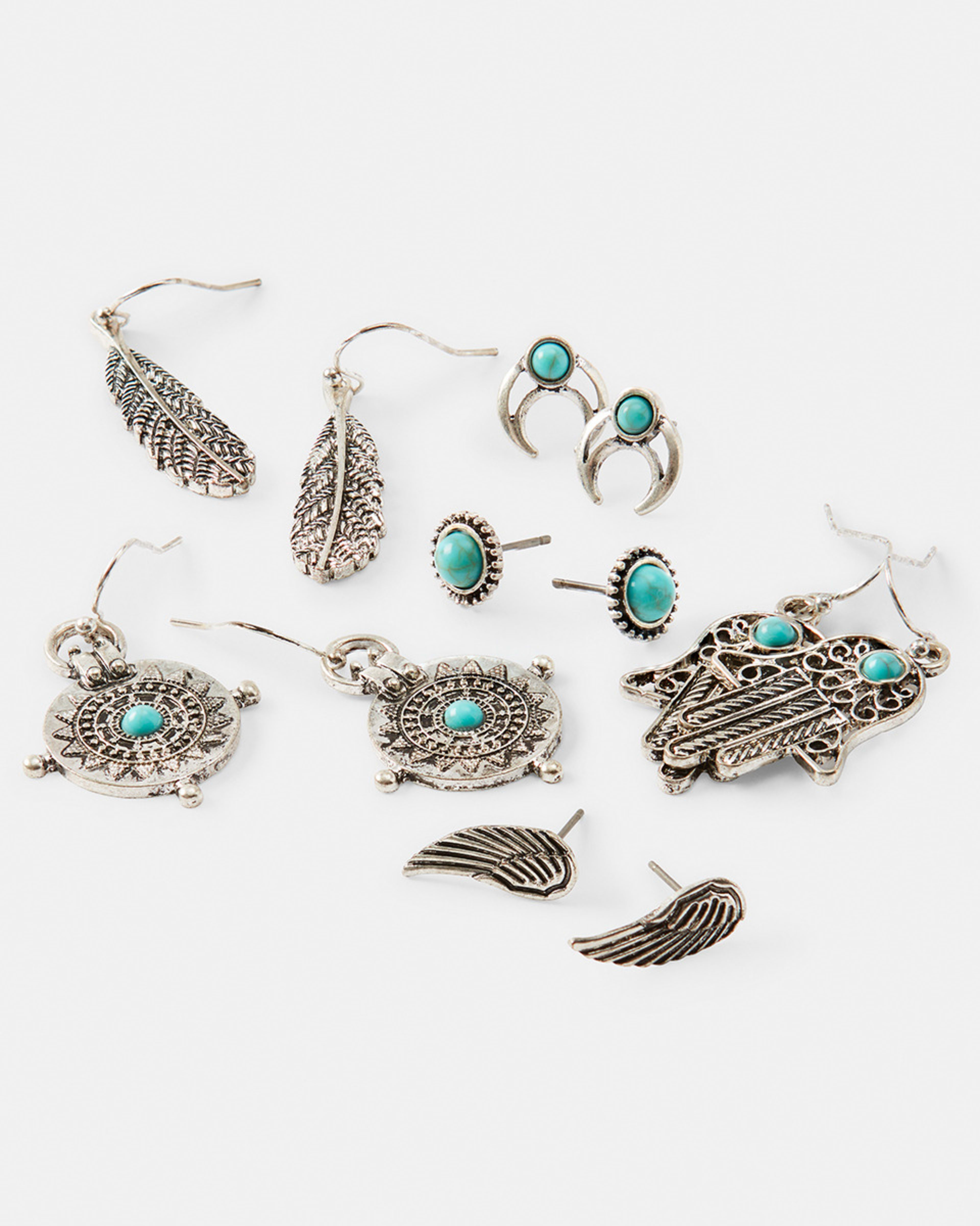 3 6 Pack Turquoise Burnished Earrings - Silver Tone Silver, 3 of 5