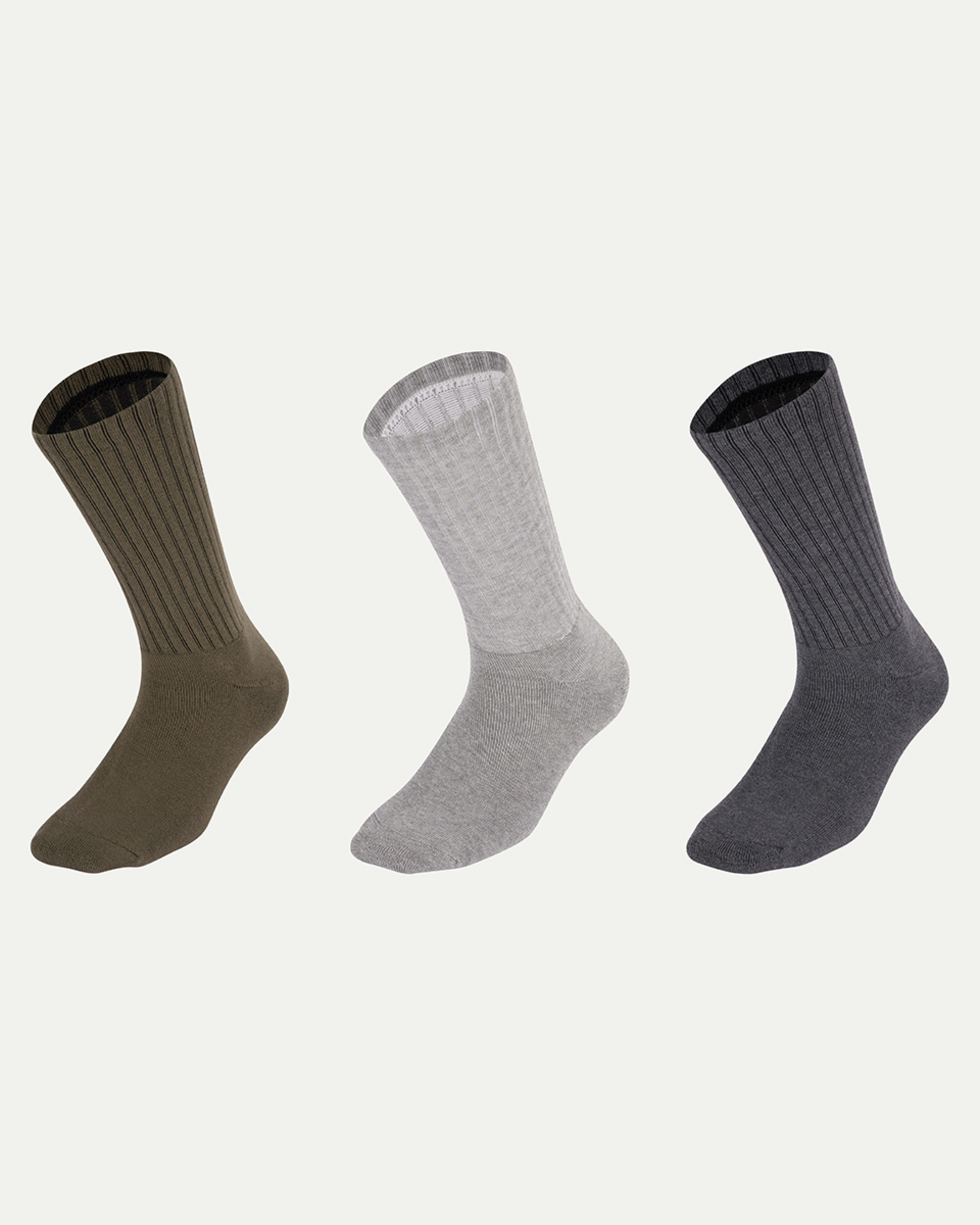 1 3 Pack Bamboo Rib Crew Socks OLIVE GREY CHARCOAL, 1 of 3