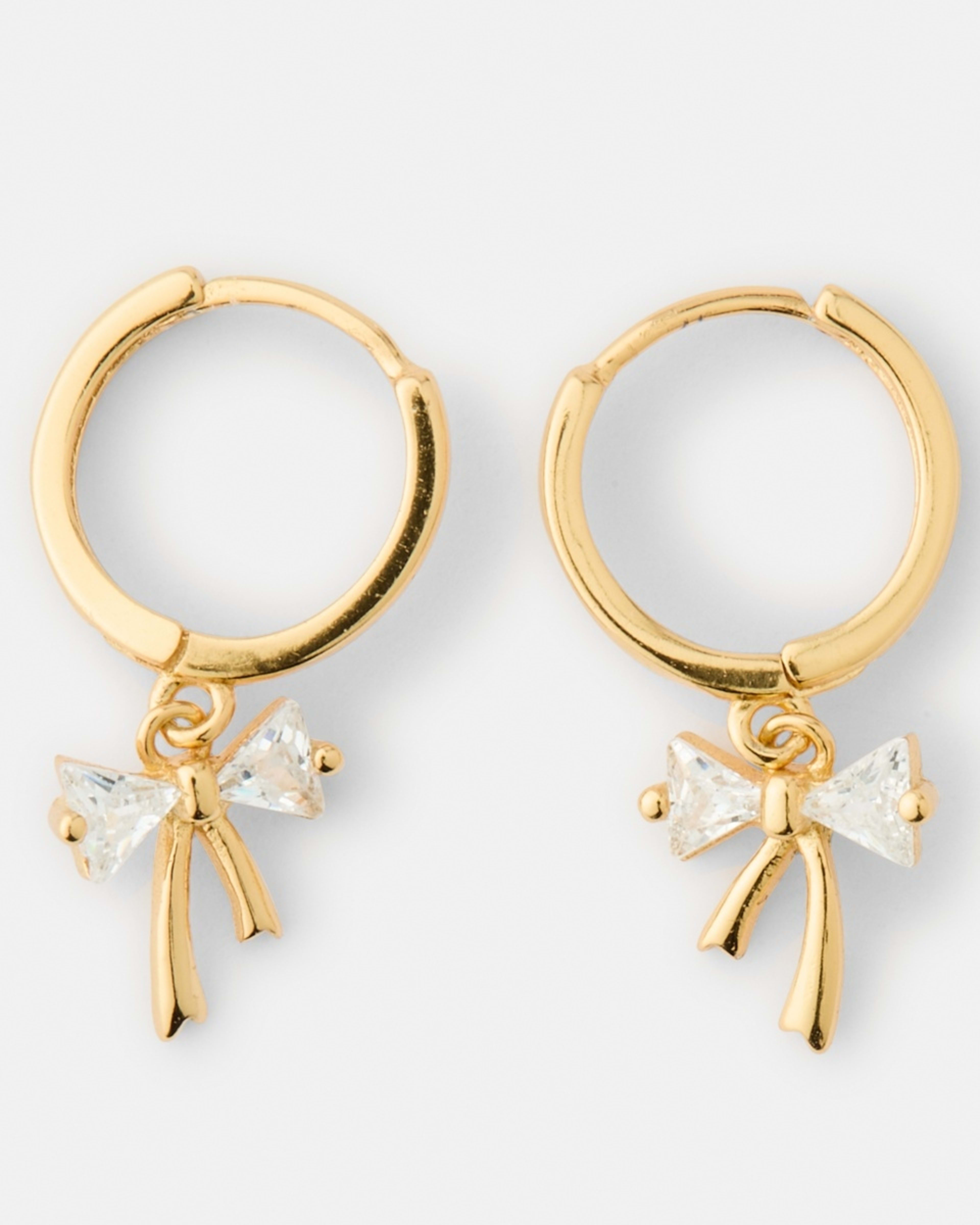 1 Cubic Zirconia Gold Plated Sterling Silver 925 Bow Hoop Earrings Gold