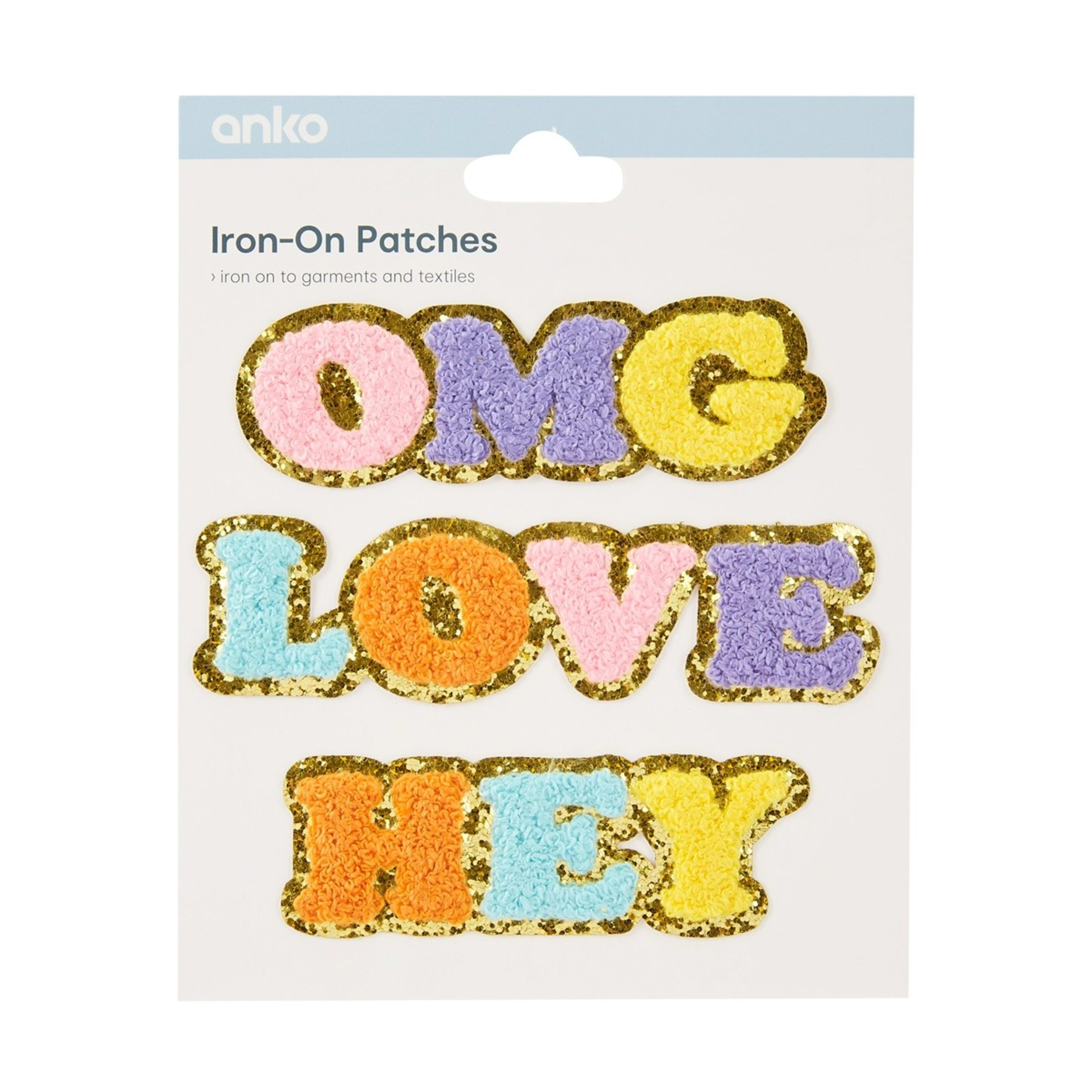 1 3 Piece Iron-On Patches - OMG, LOVE and HEY