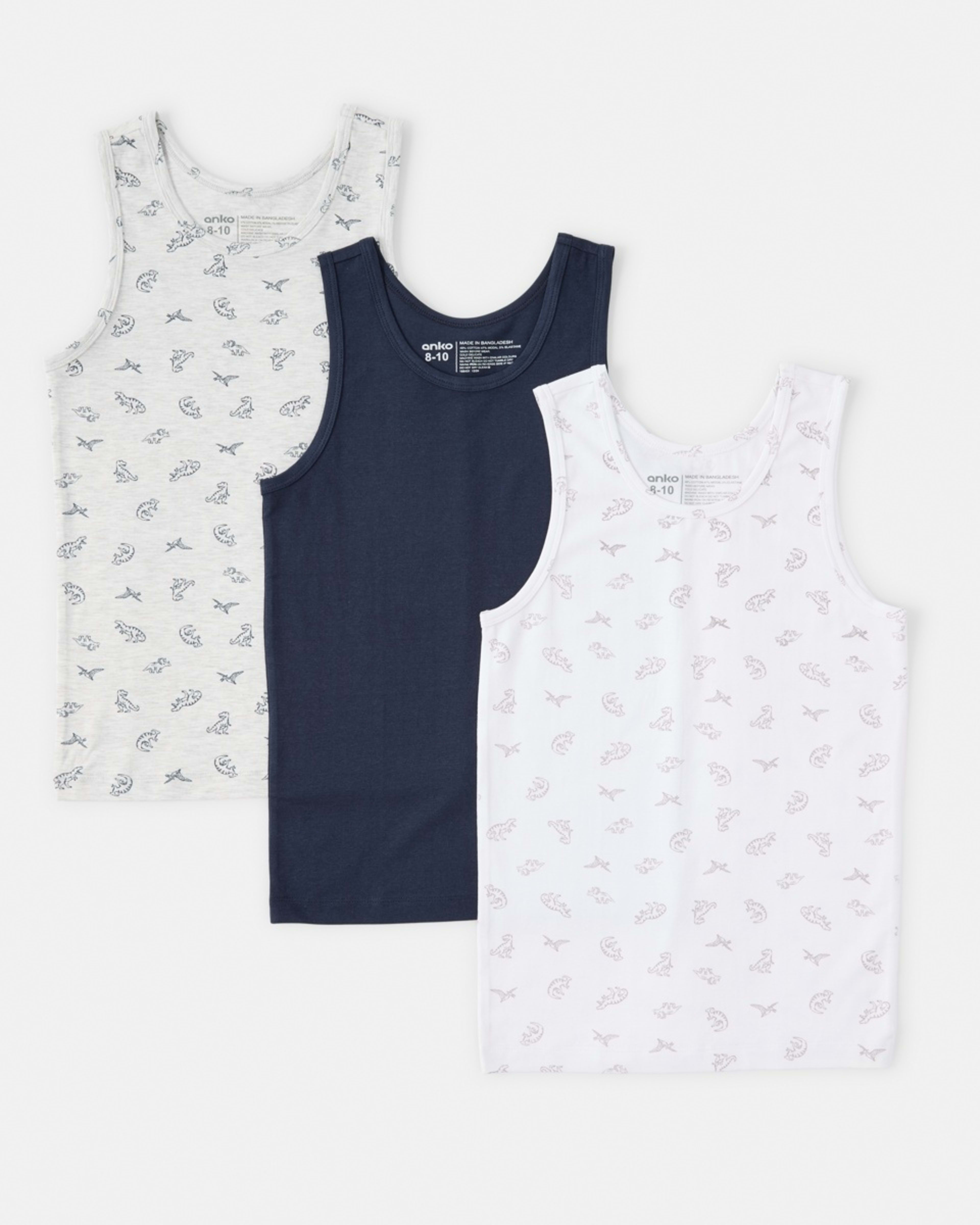 1 3 Pack Super Soft Singlets Blu Dino