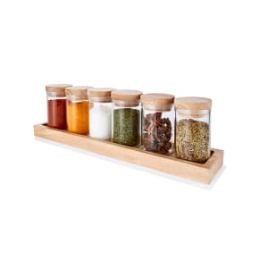 25 Pc Bamboo Glass Spice Jars WITH Rack & Customizable Labels Modern Bamboo  Wood Lid Spice Jar With Shaker Lid, 4oz 120 Ml Spice Jars Set 