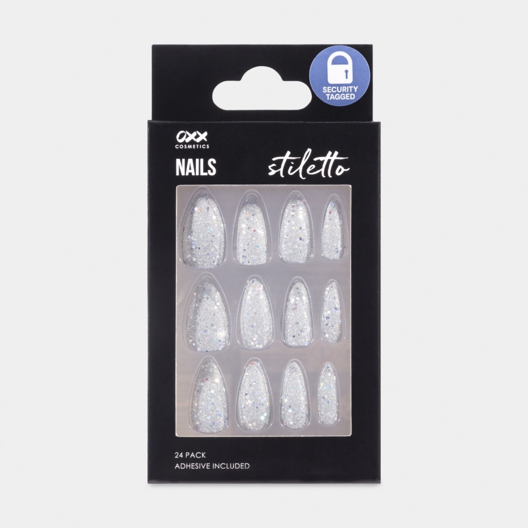 OXX Cosmetics 24 Pack False Nails with Adhesive Stiletto Shape