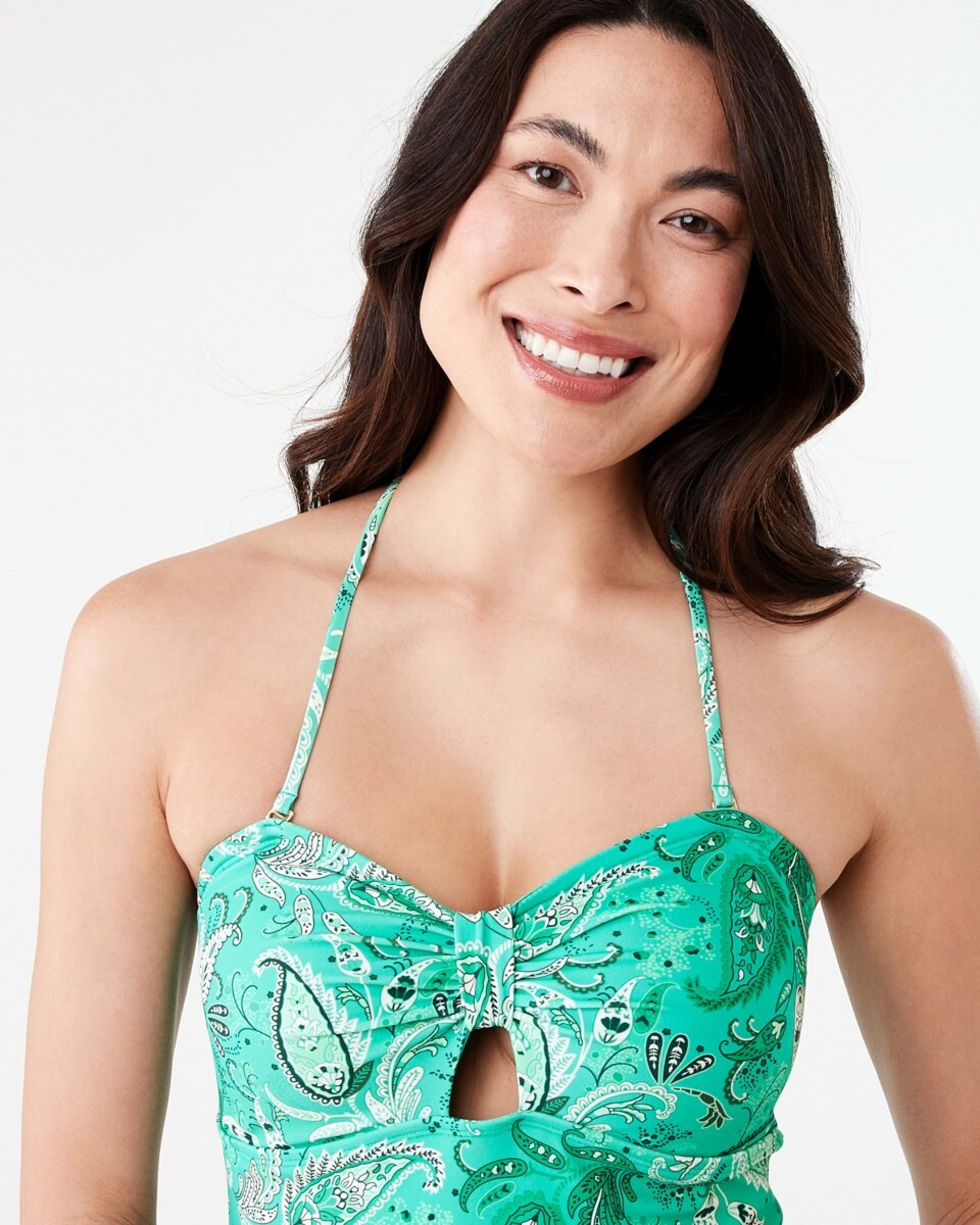 5 Knot Front One Piece Swimsuit GREEN PAISLY CABANA GREEN, 5 of 8