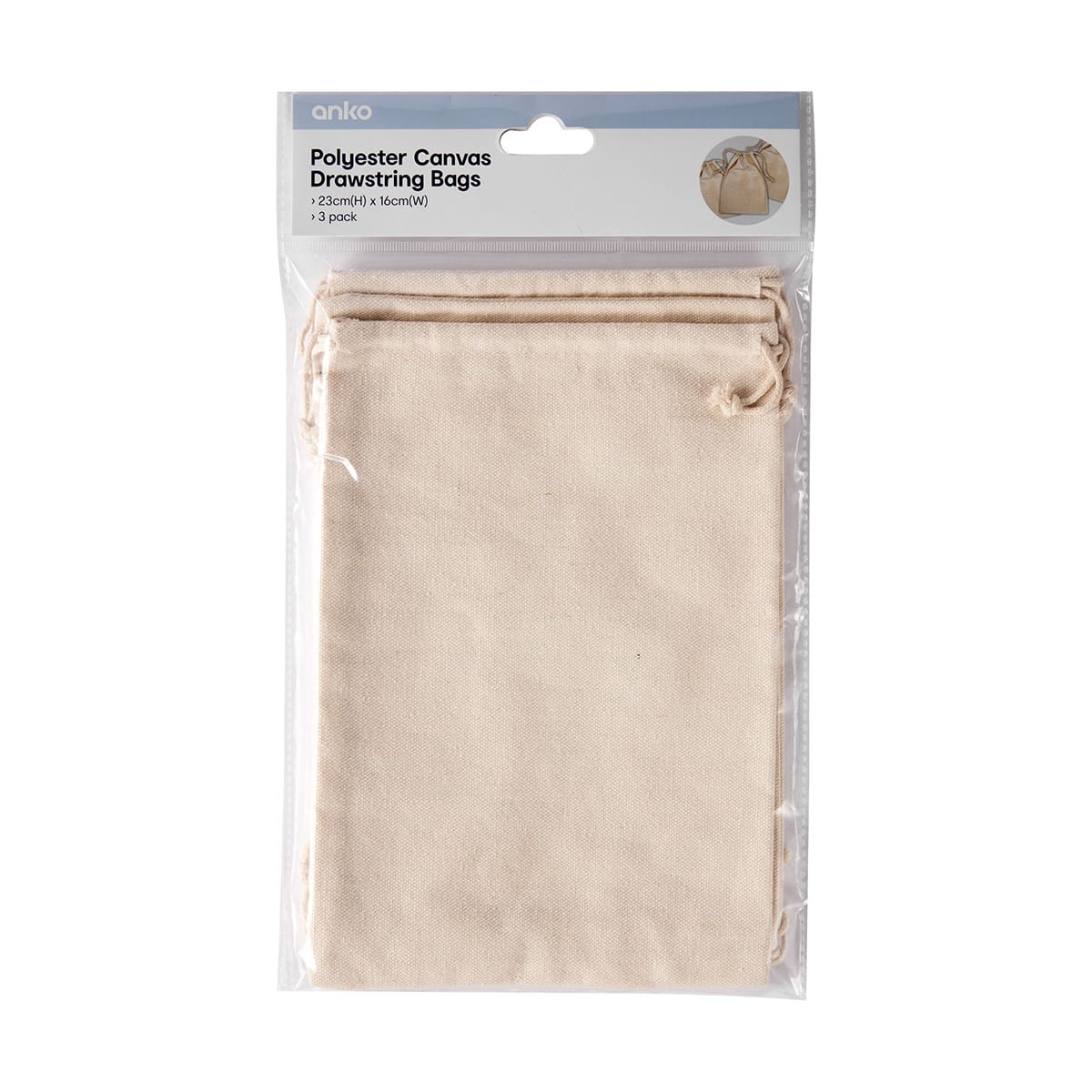 3 Pack Polyester Canvas Drawstring Bags - Kmart