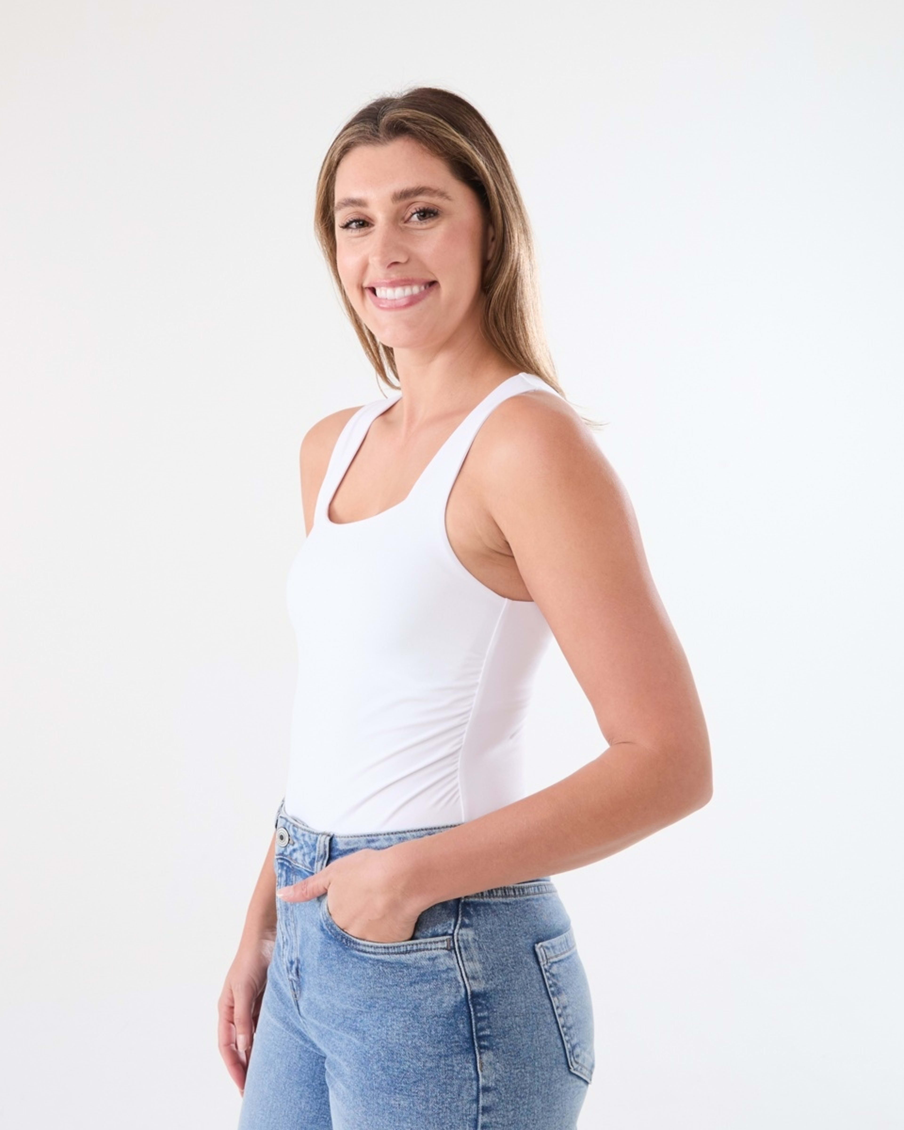 3 Sleeveless Straight Neck Bodysuit WHITE, 3 of 7