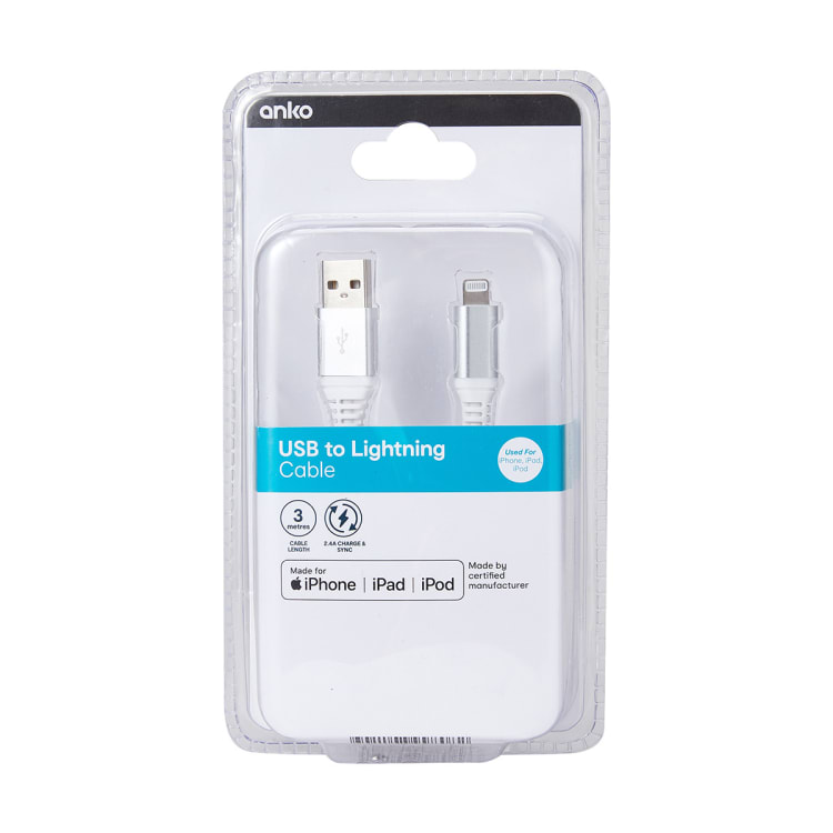 USB to Lightning Cable 3m, White Kmart