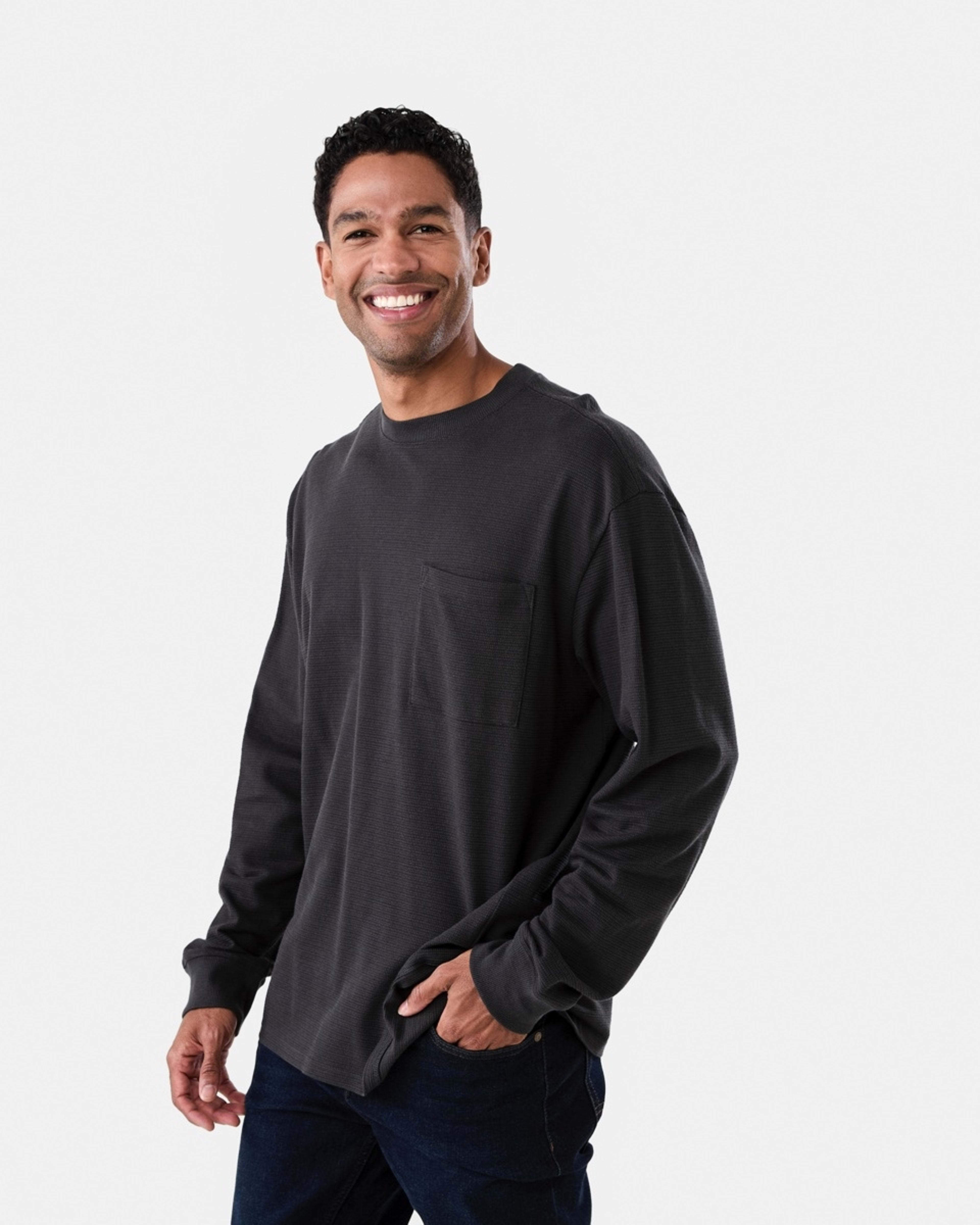 2 Long Sleeve Oversized Textured T-shirt Oyster Black, 2 of 5
