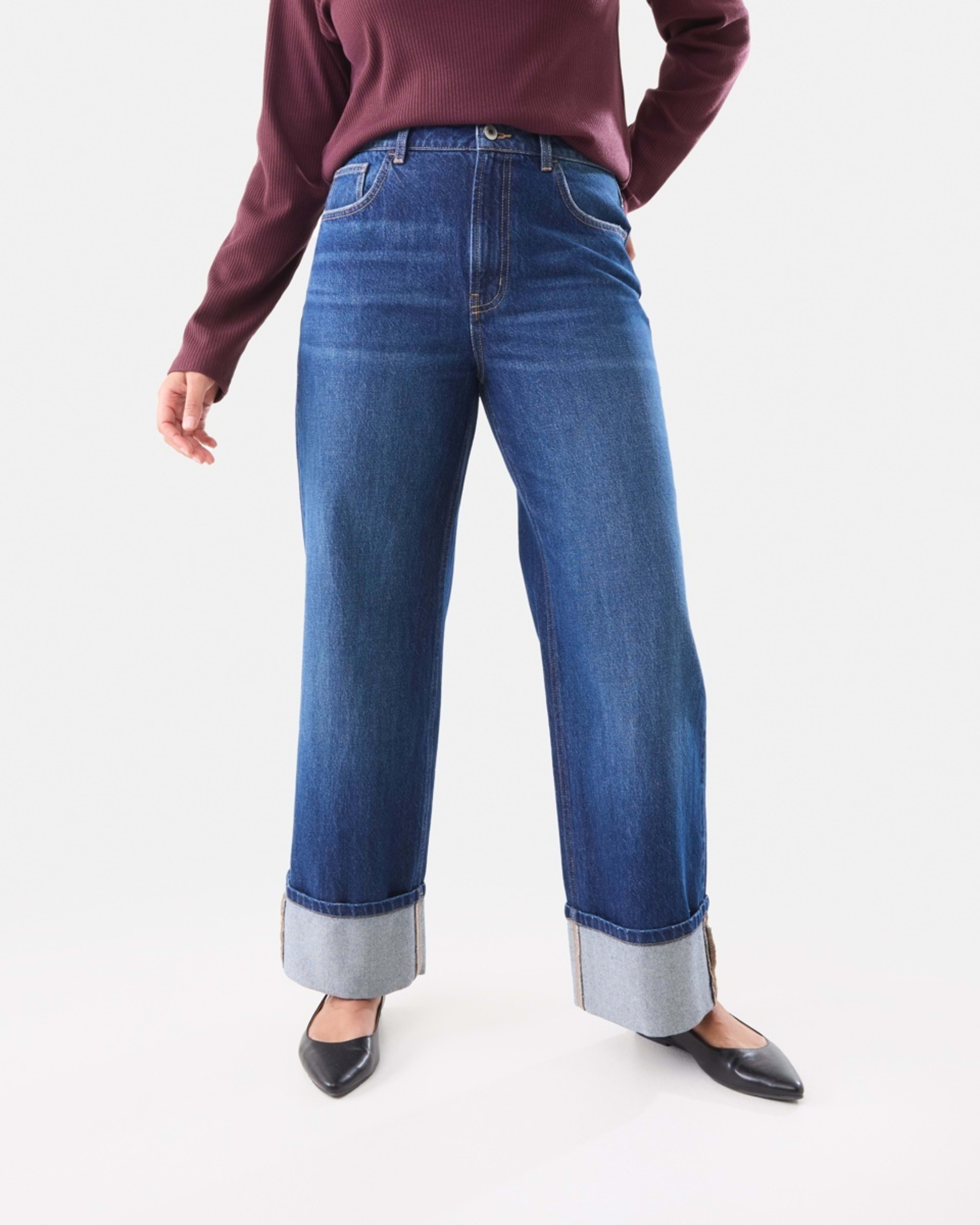 1 Cuffed Hem Jeans Dark Wash, 1 of 7
