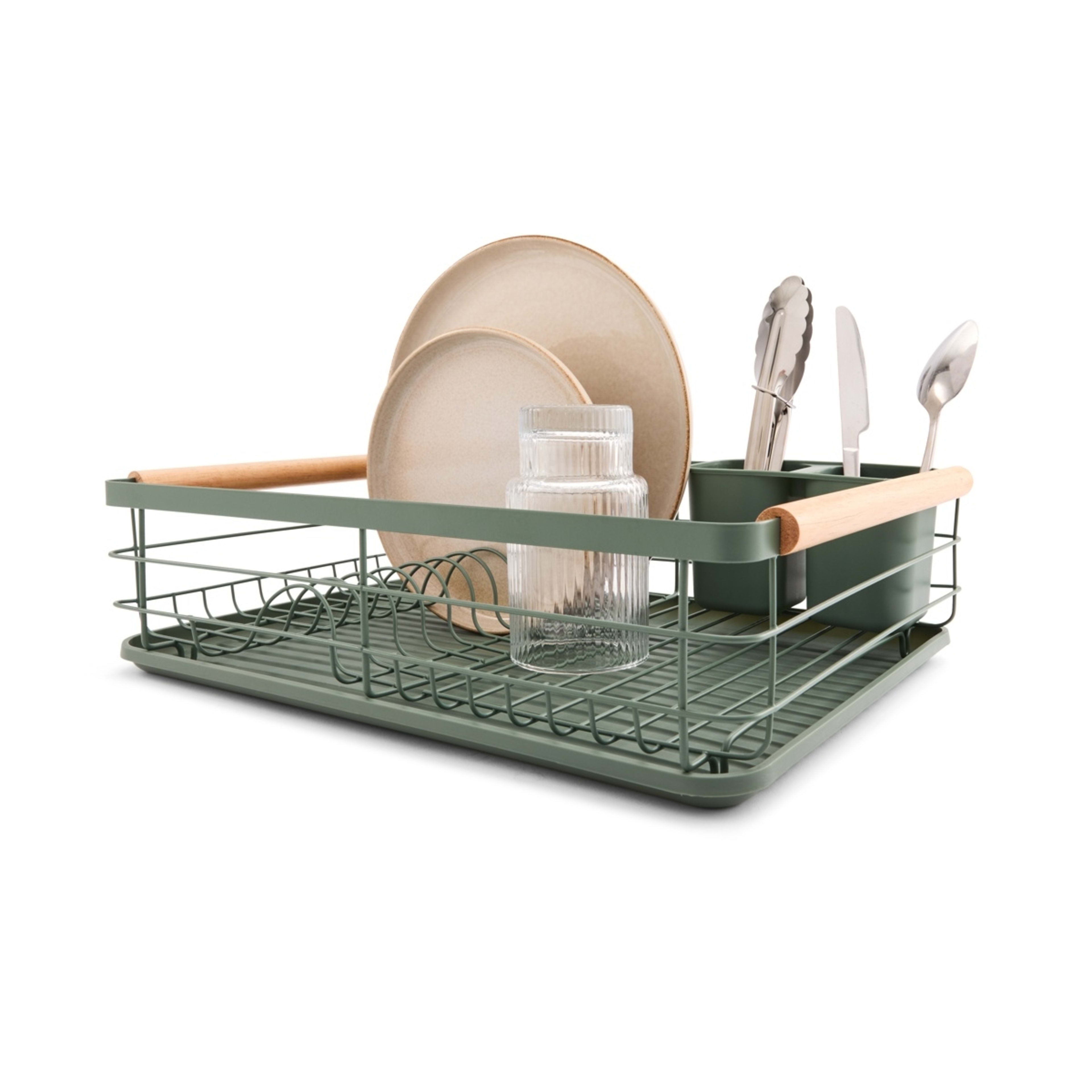 1 Green Wooden Handle Dish Rack, 1 of 10