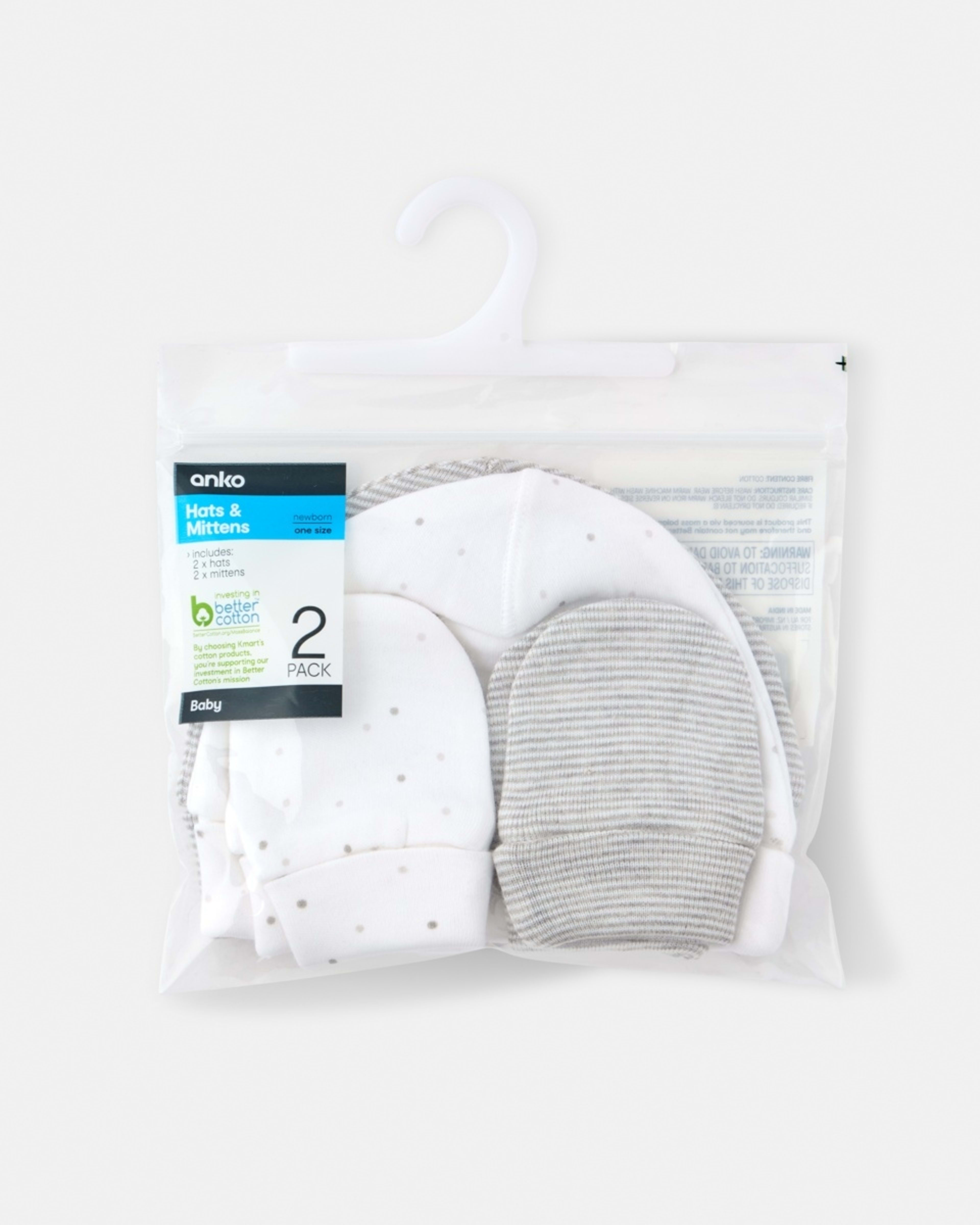 8 2 Pack Newborn Hat and Mittens Set Grey Stripe And Spot, 8 of 8