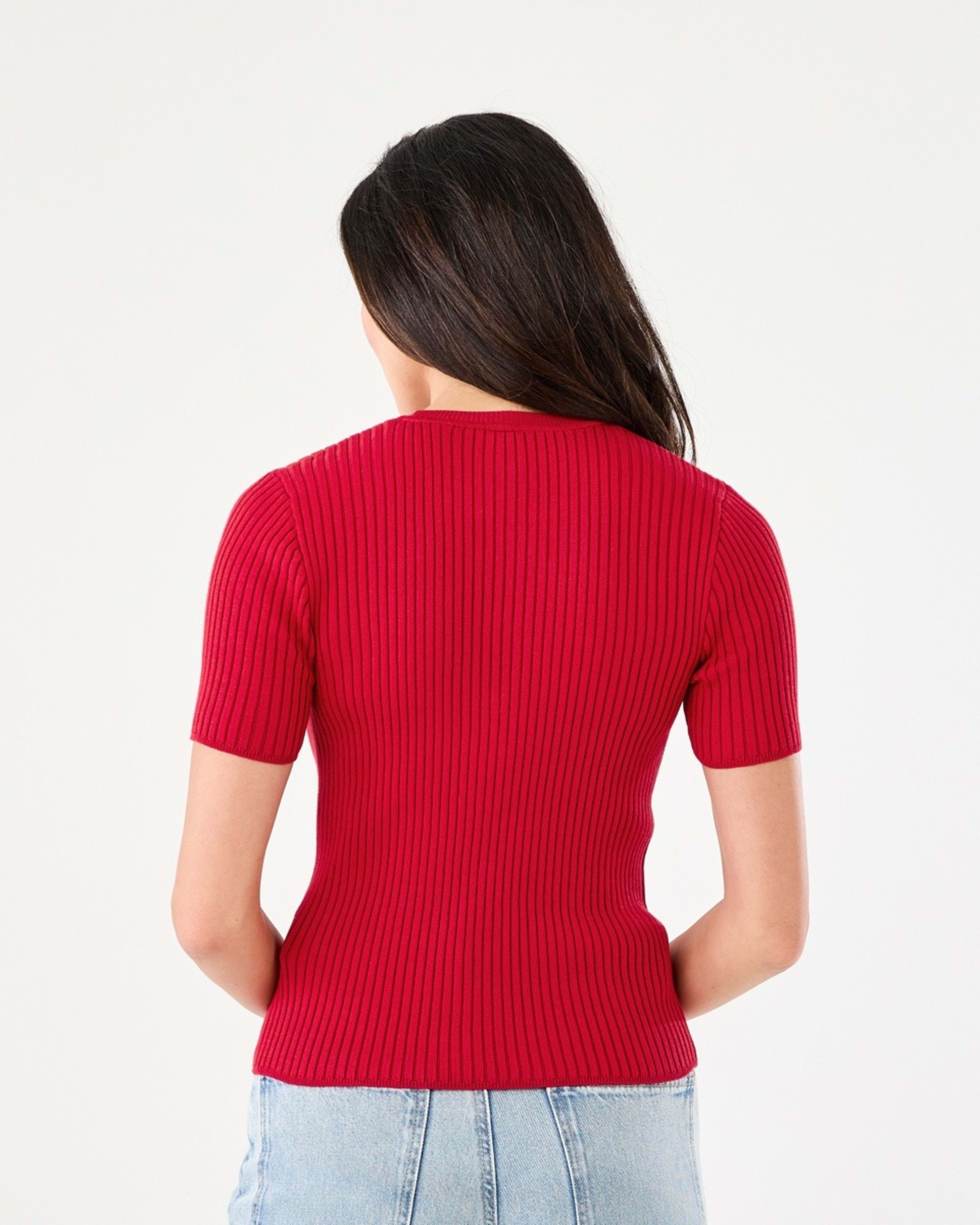 3 Short Sleeve Crew Neck Trim Top Cherry Red, 3 of 6