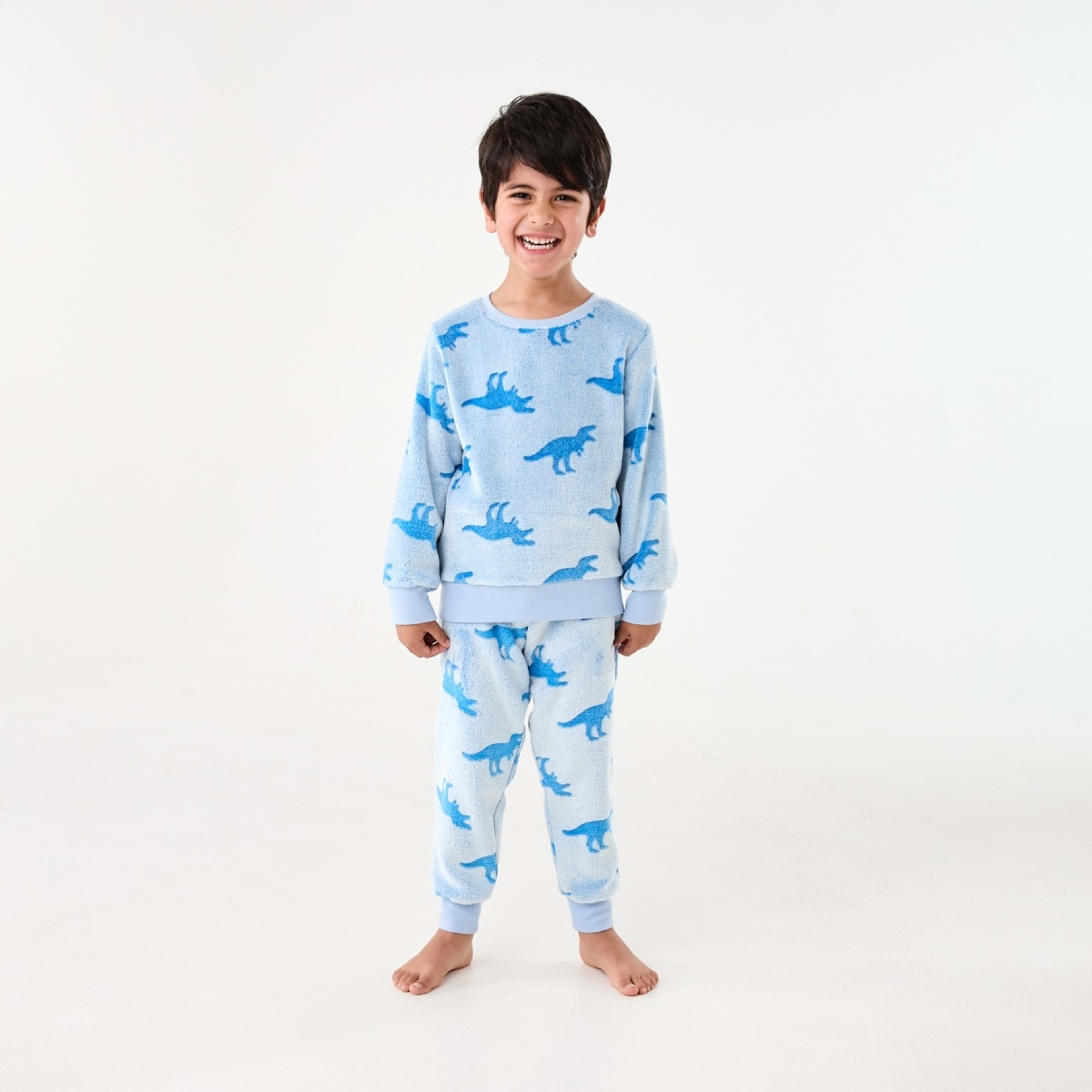 1 Fluffy Pyjama Set Blue Dinos, 1 of 9