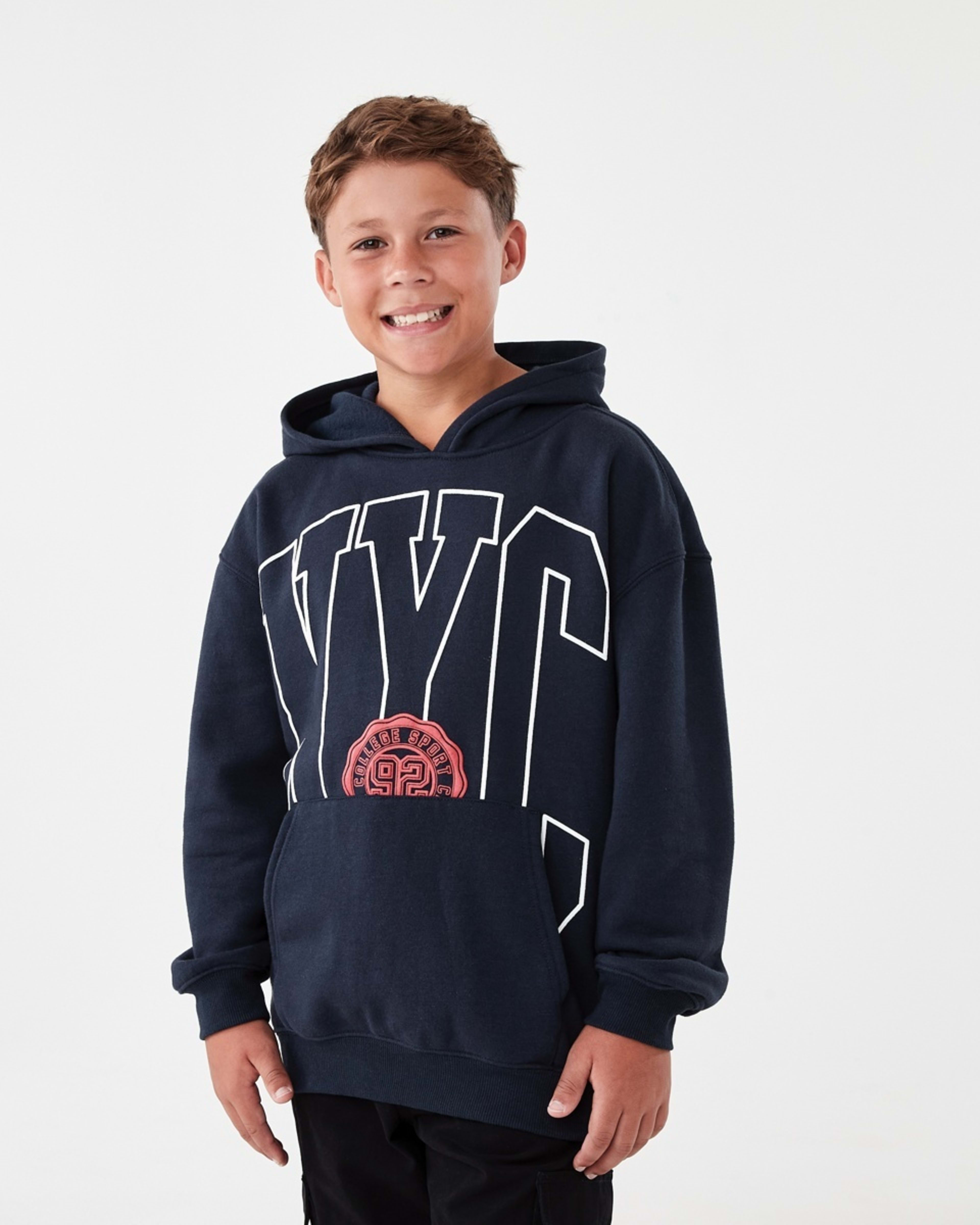 1 Print Pullover Hoodie With Pocket Blu Varsit, 1 of 7