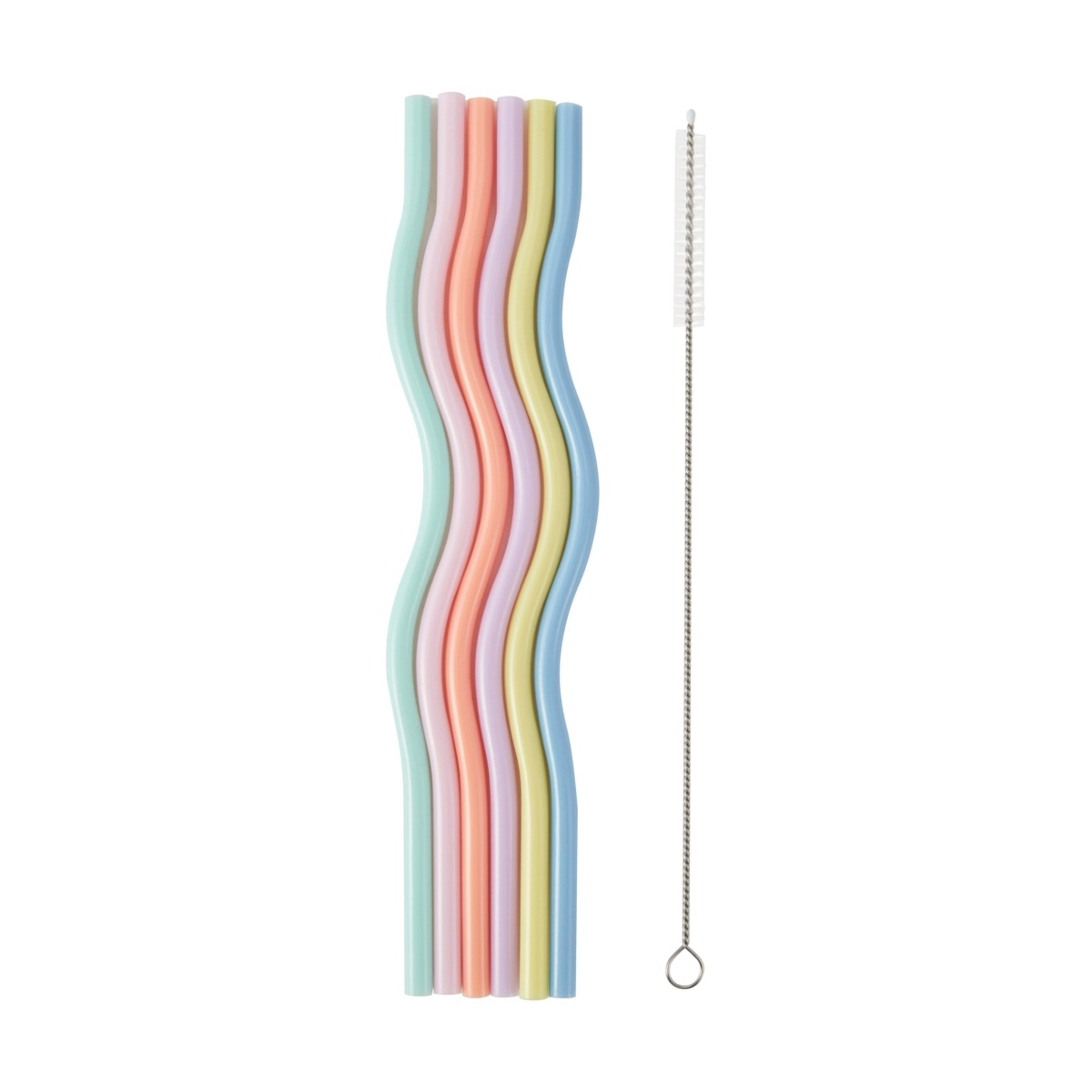 1 6 Piece Pastel Reusable Wavy Straws