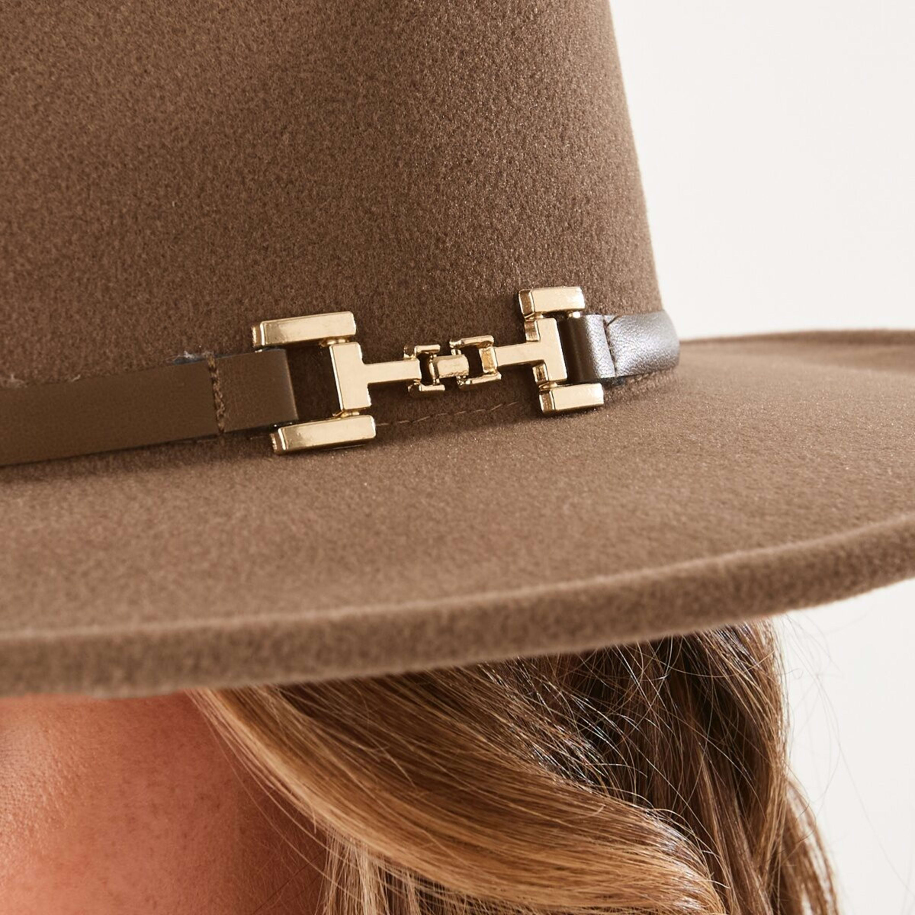 5 Metal Trim Fedora Hat Chocolate Brown Pu, 5 of 5
