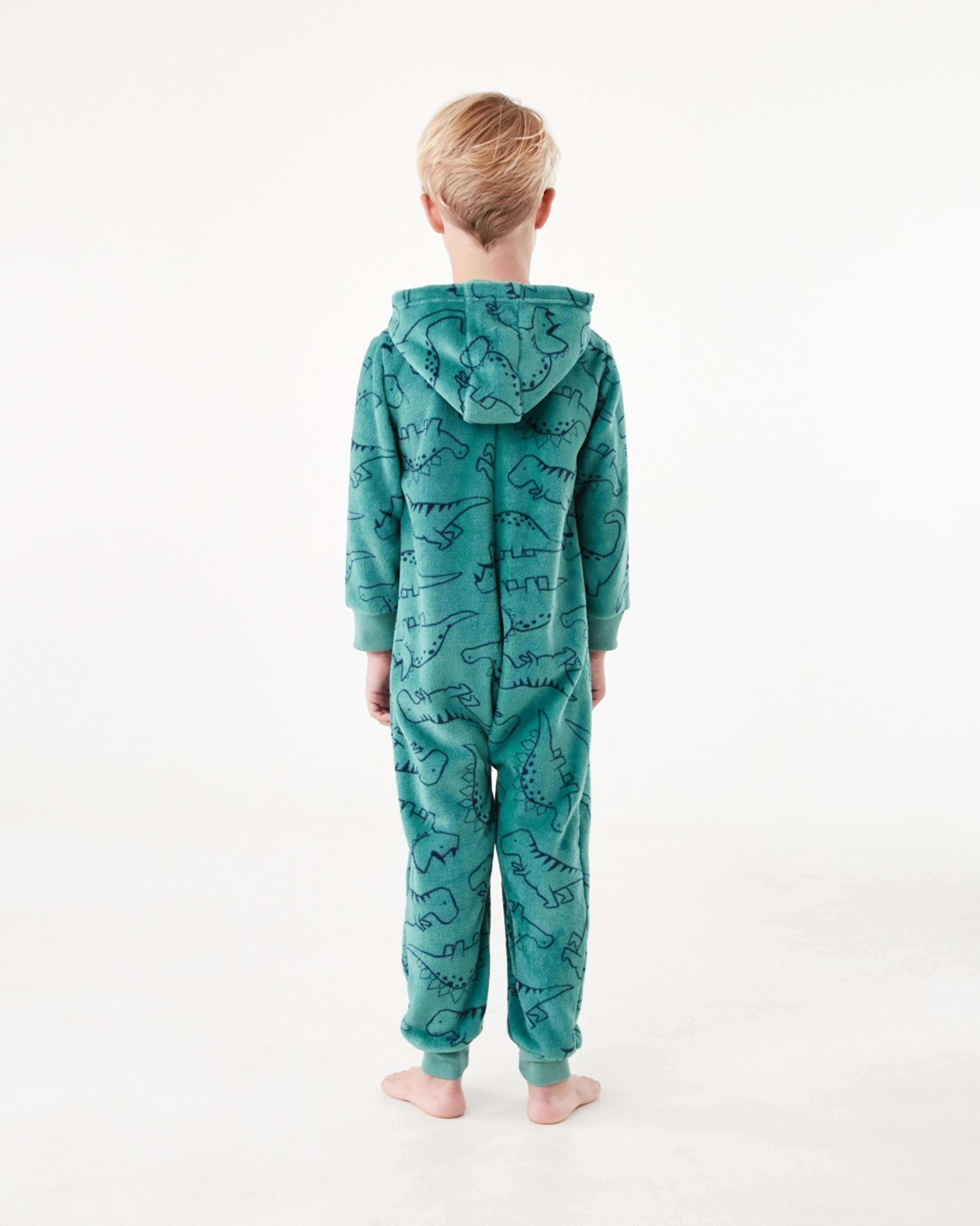 2 Novelty Fluffy All-In-One Sleepsuit Green Dino Linework, 2 of 9