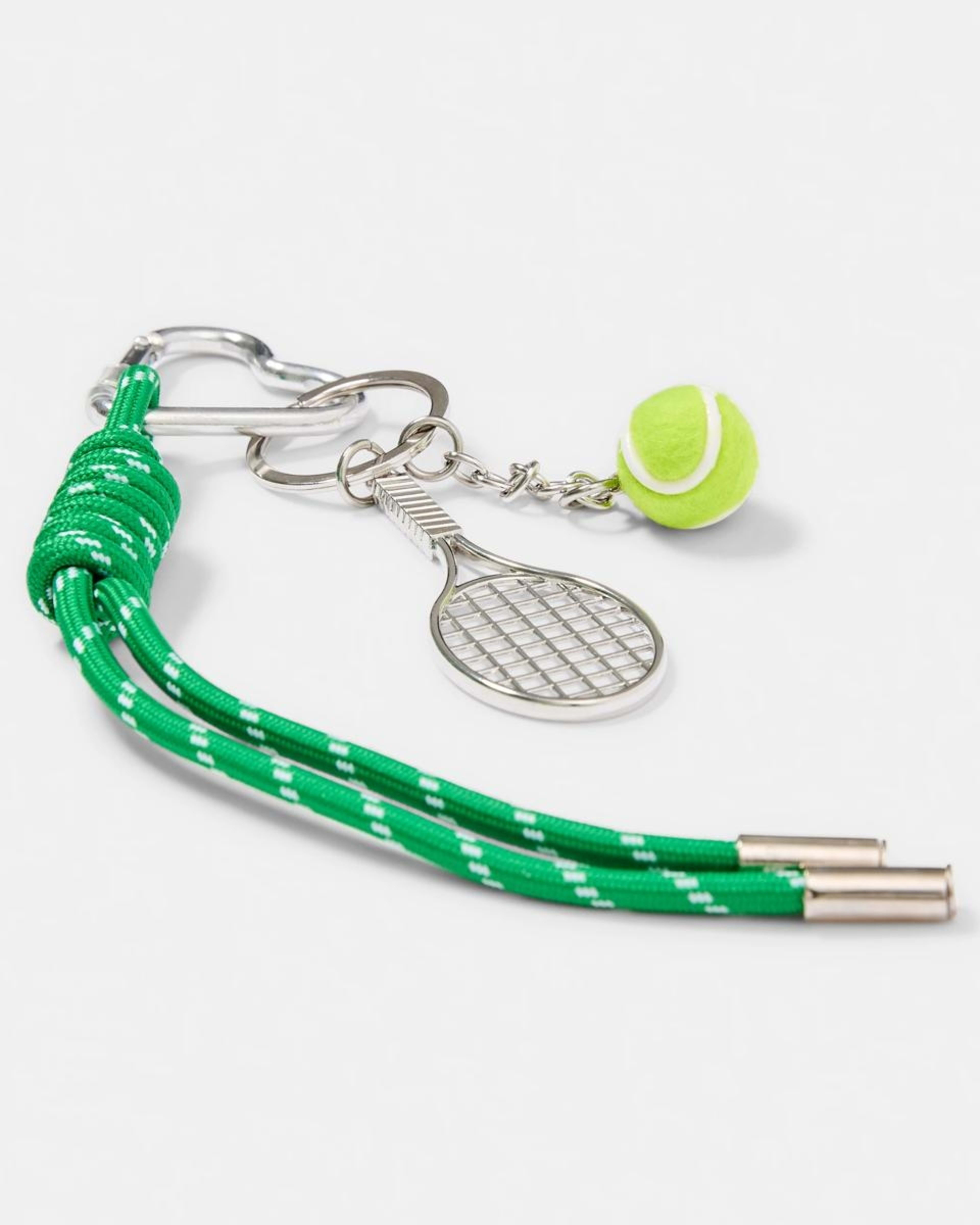 2 Tennis Theme Bag Charm Keyring - Silver Tone and Green SILVER, 2 of 3