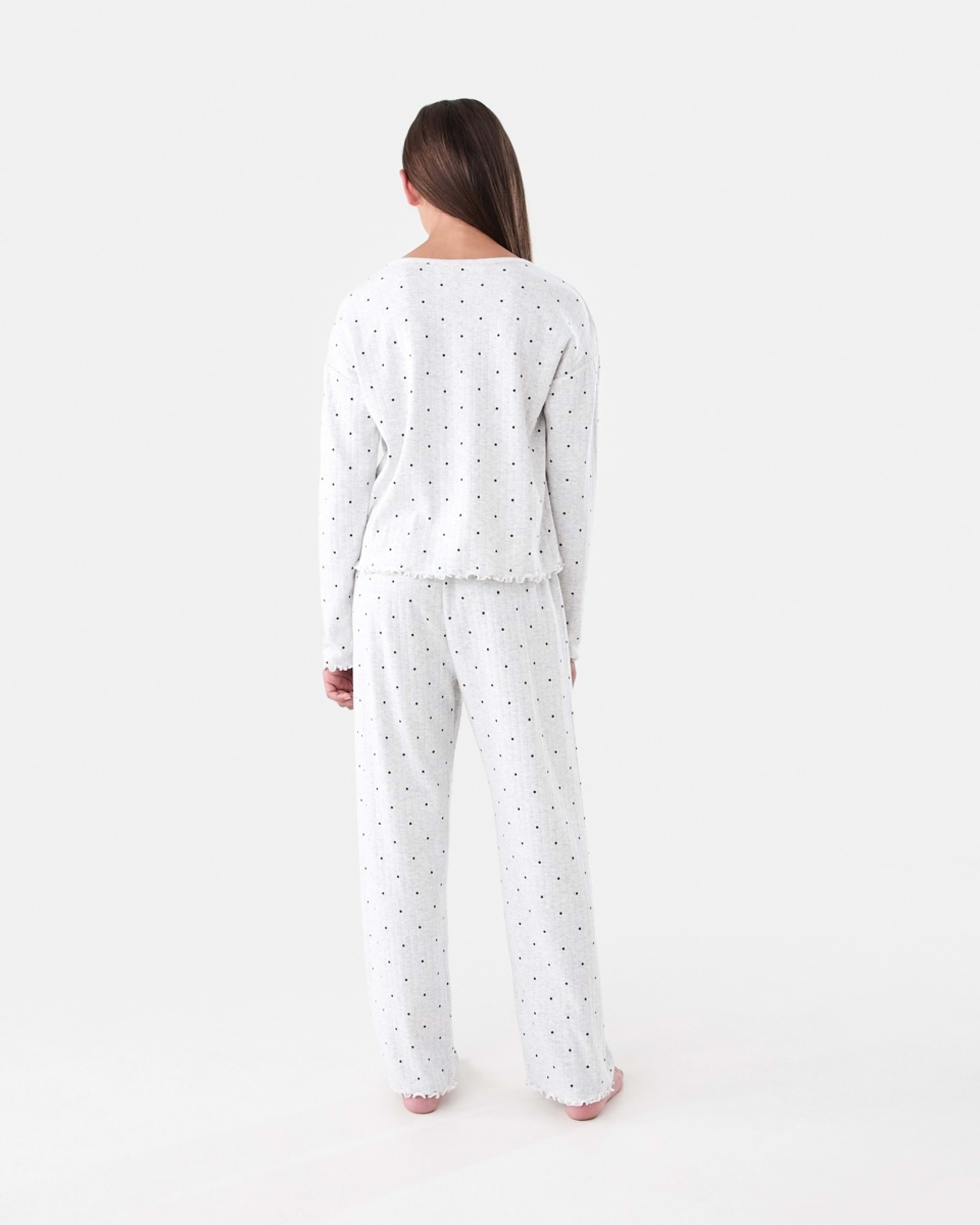 2 Long Sleeve Pointelle Pyjama Set White Dots, 2 of 7