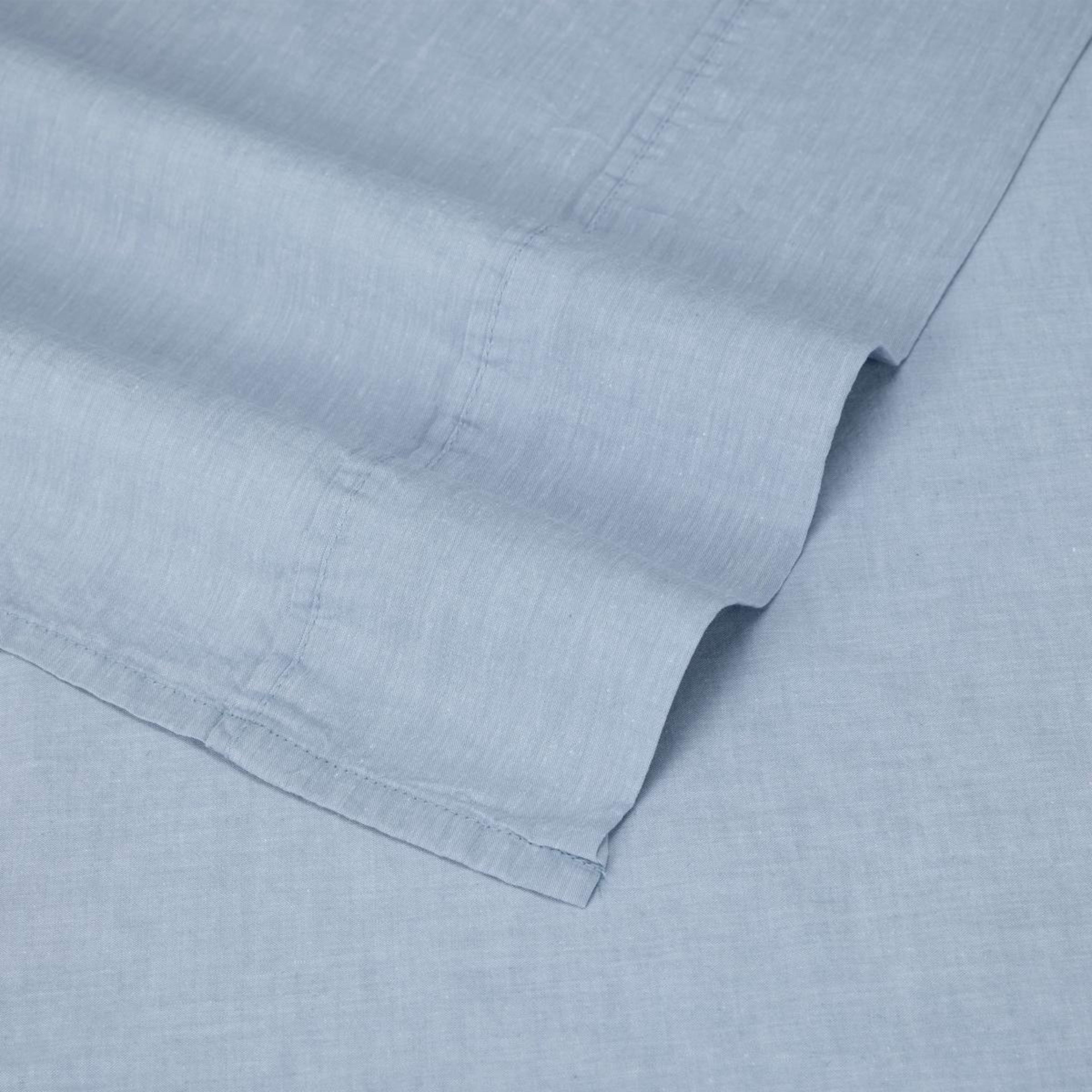 4 Stonewashed Chambray Cotton Sheet Set - Double Bed, Denim, 4 of 7