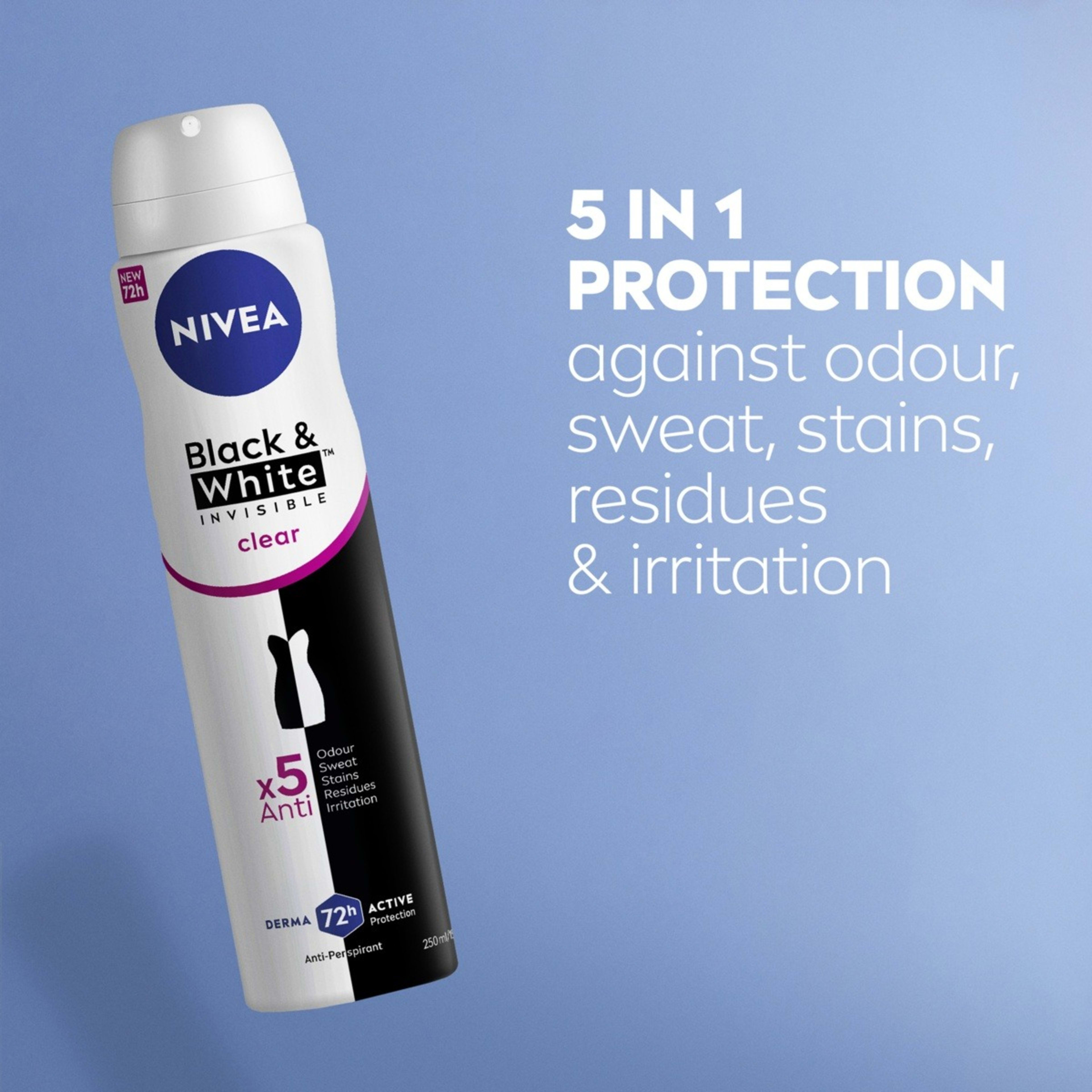 5 Nivea Black & White Invisible Clear Anti-Perspirant Aerosol Deodorant 250ml, 5 of 7