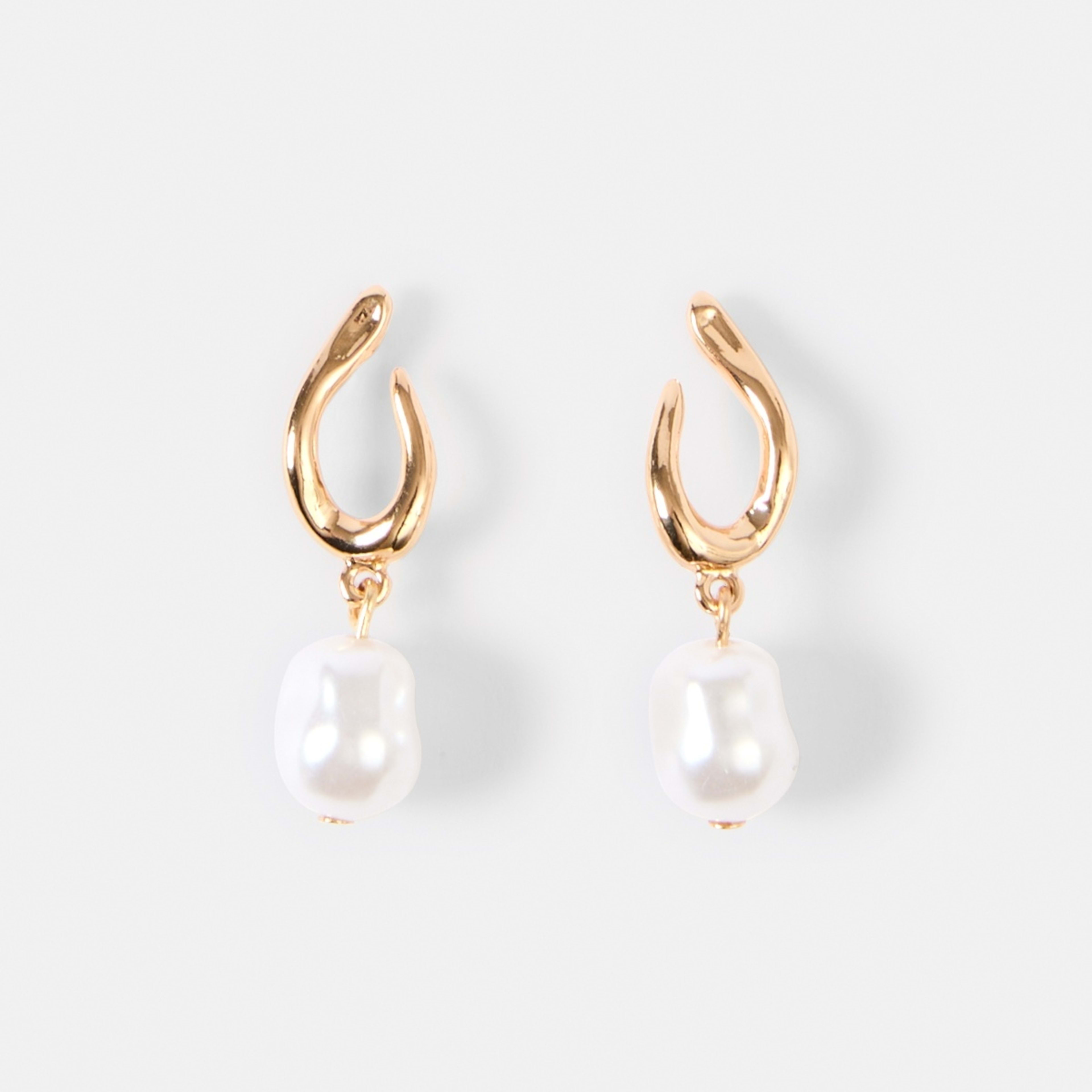 1 Loop and Faux Pearl Drop Earrings - Gold Tone Gold, 1 of 4