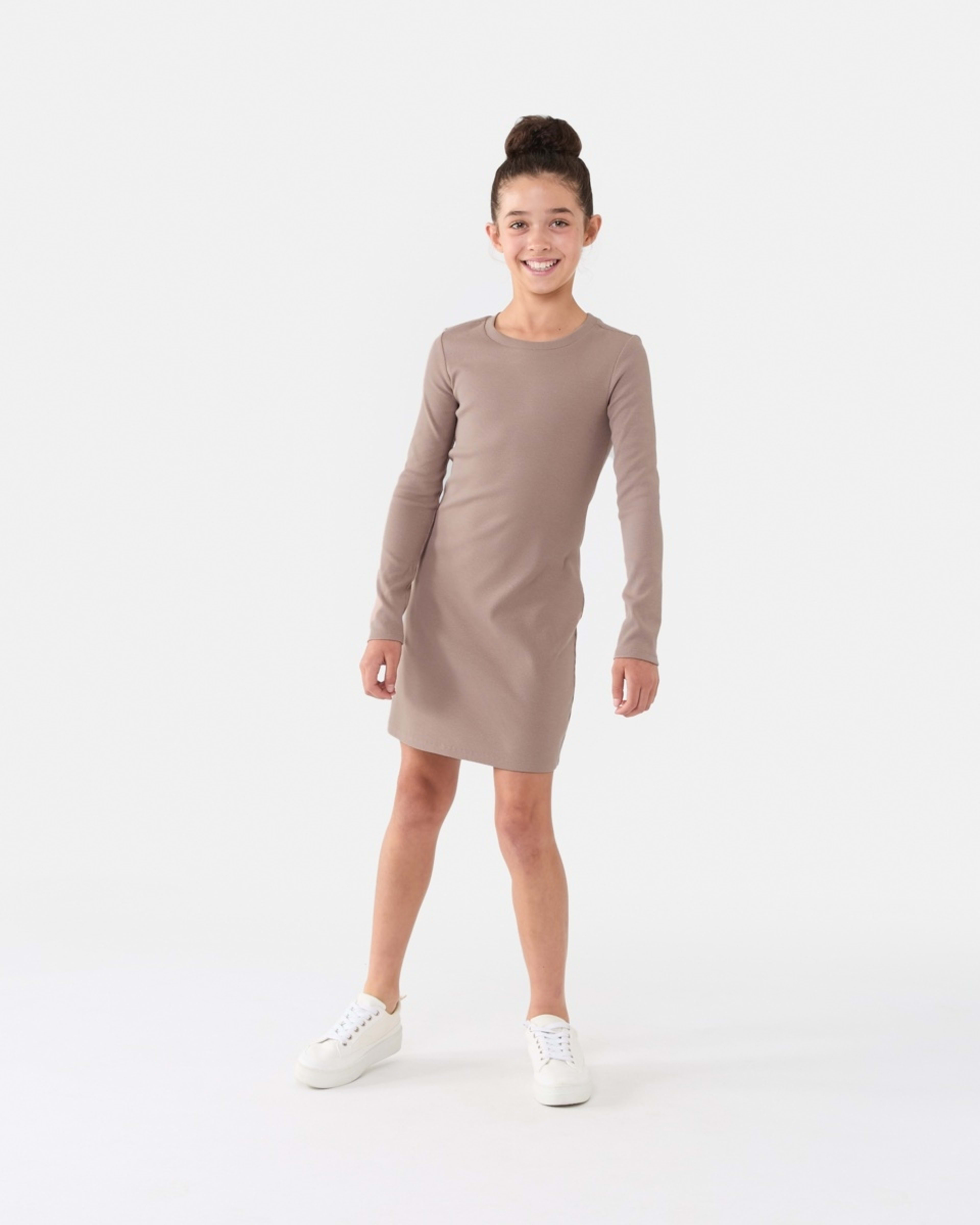 1 Long Sleeve Ribbed Knit Dress Wash Brn, 1 of 6