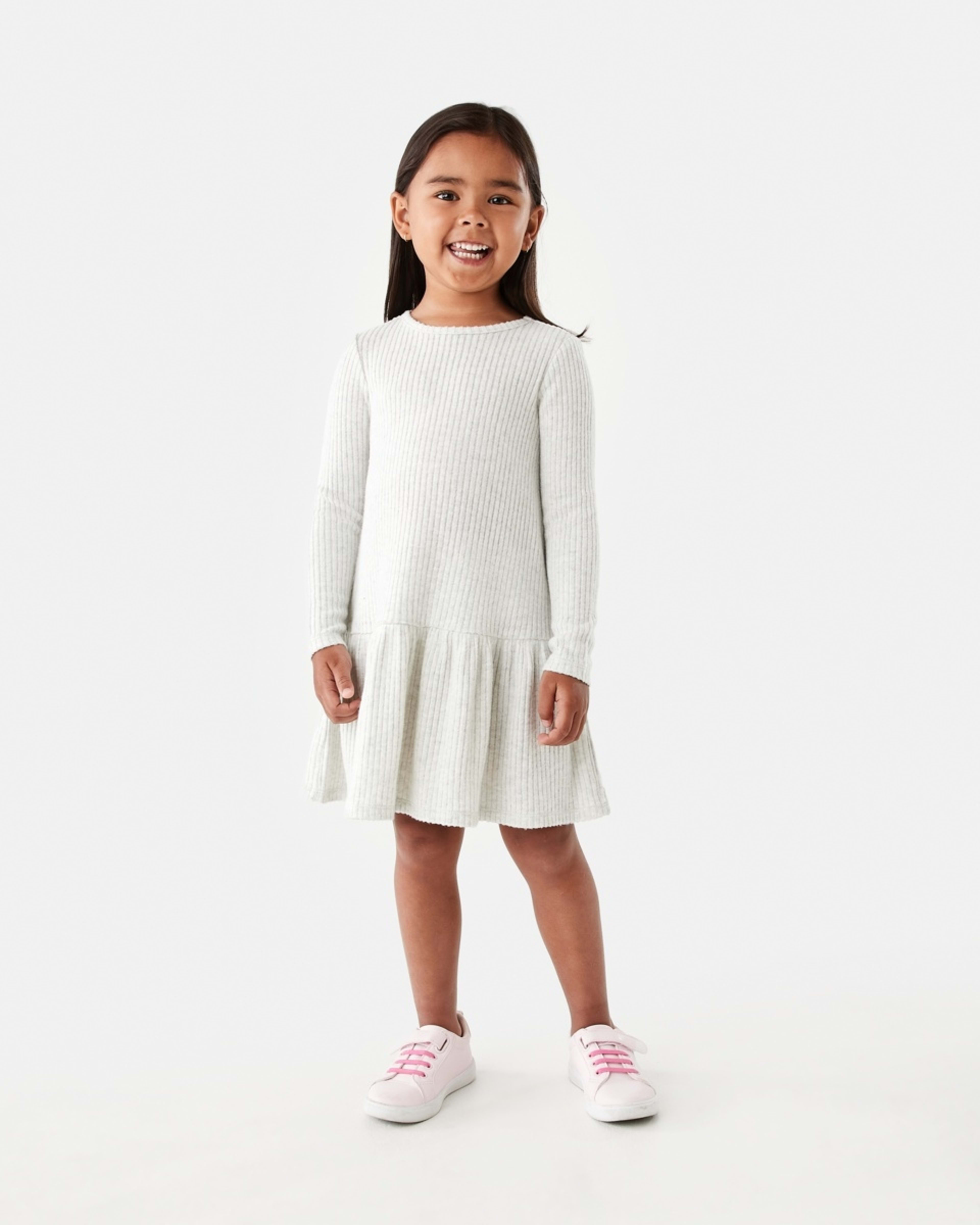 6 Long Sleeve Brushed Rib Dress Wht Marle, 6 of 9