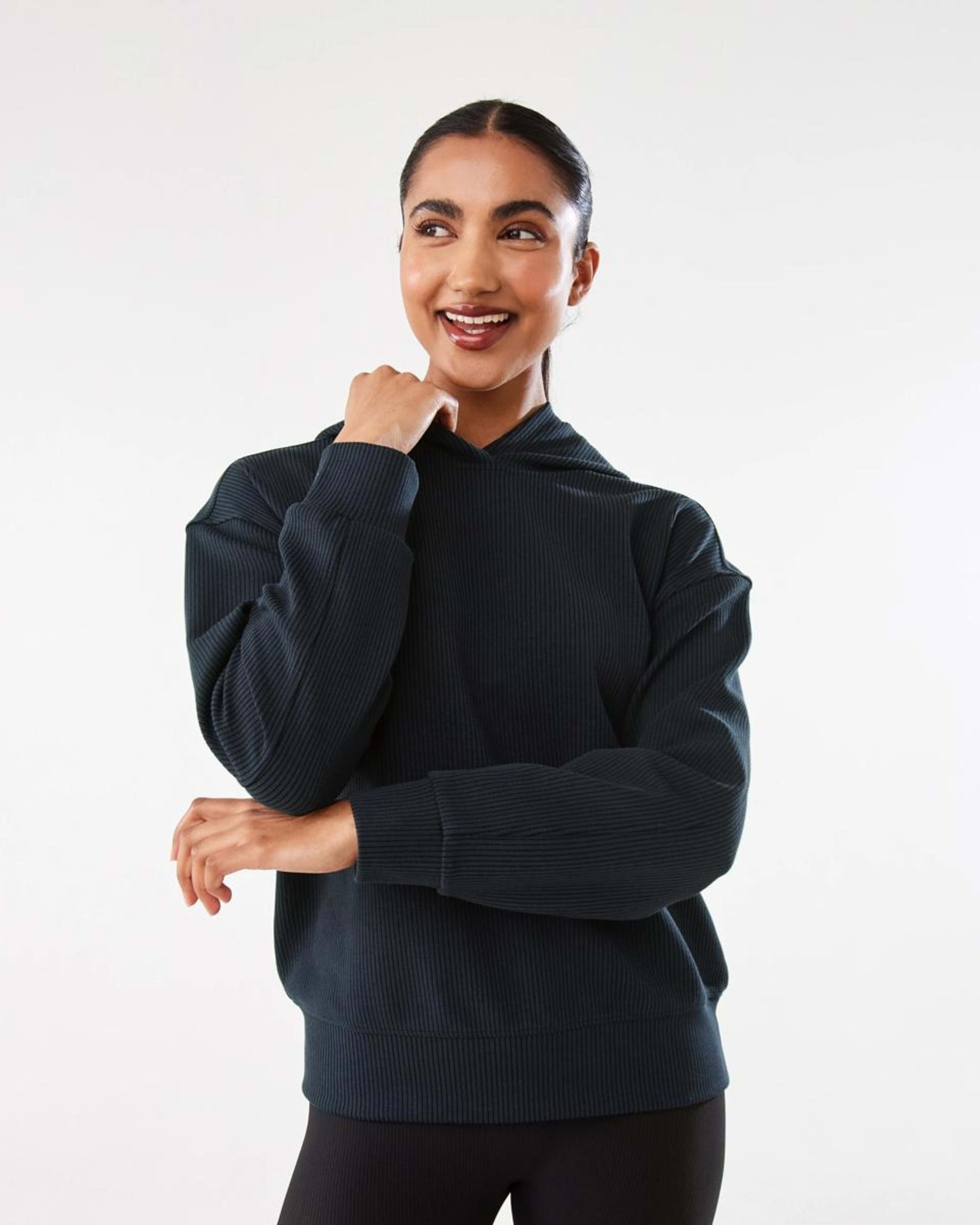 1 Active Womens Ribbed Scuba Hoodie WASHED BLACK, 1 of 10