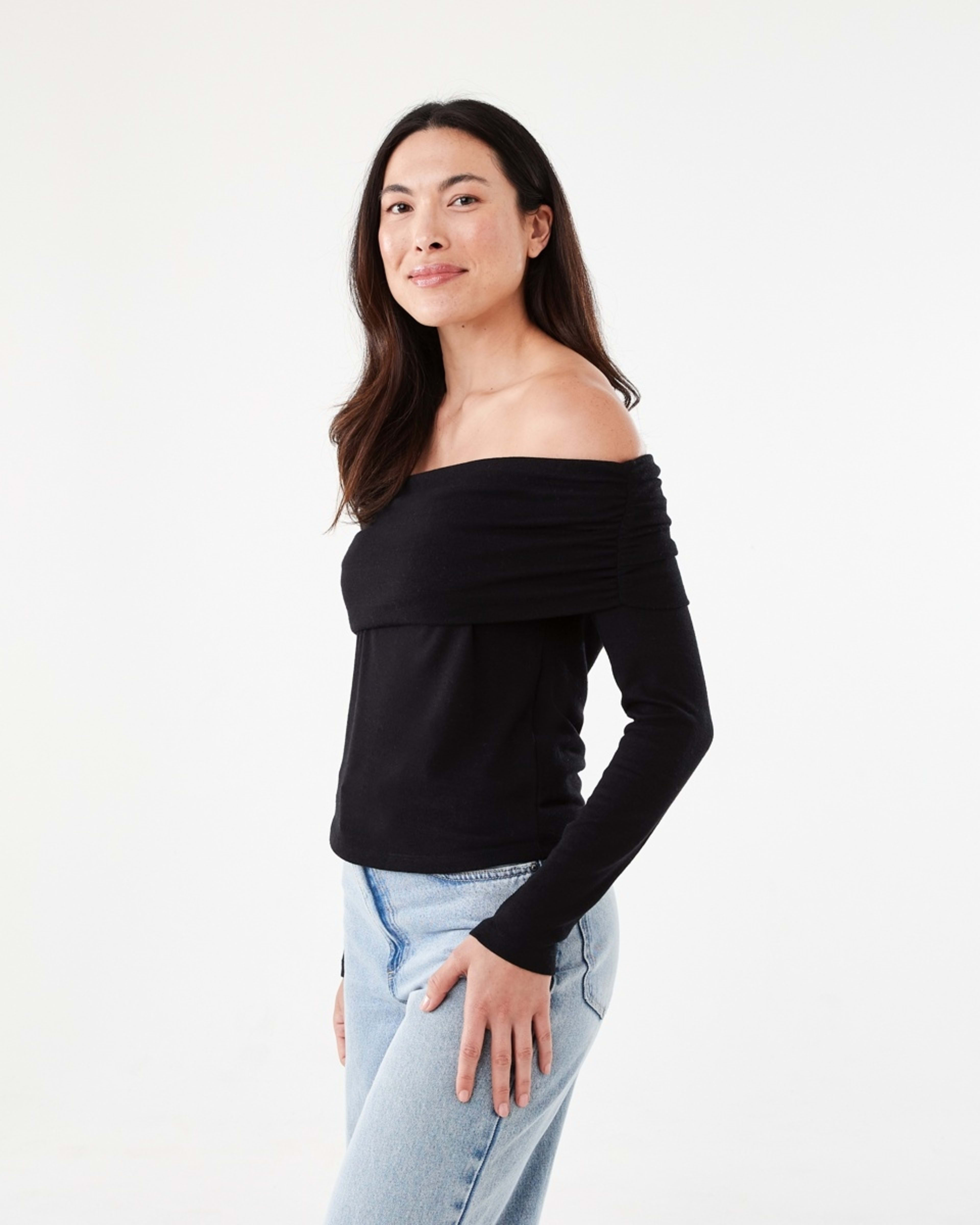 2 Long Sleeve Off Shoulder Top Black, 2 of 5