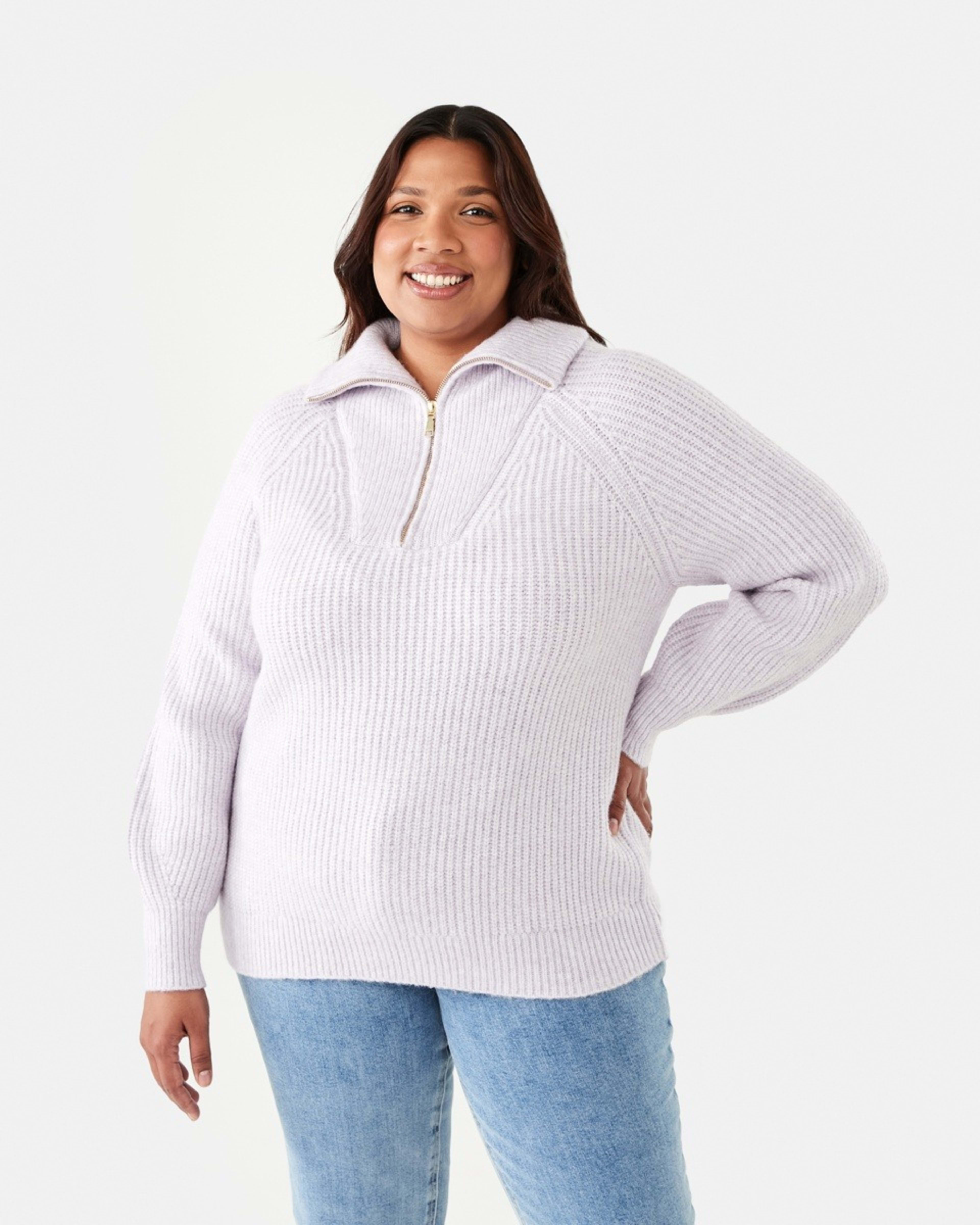 1 Curve Quarter Zip Cable Knit Jumper Purple Haze Marl