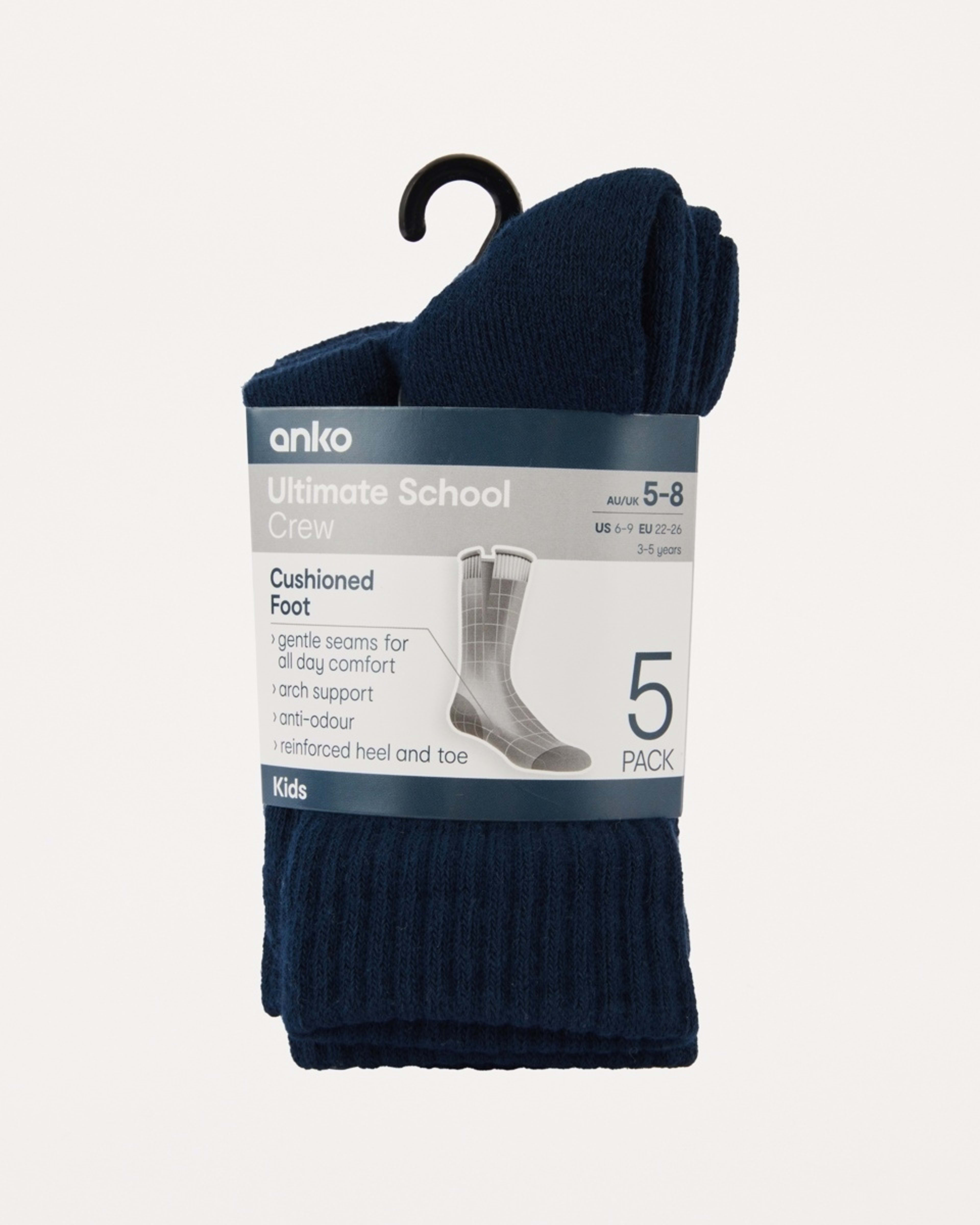 3 5 Pack Ultimate School Crew Socks DRESS BLUE, 3 of 3