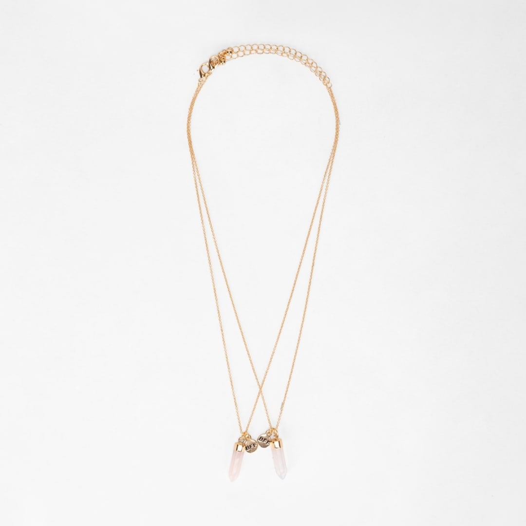 2 Pack BFF Crystal Necklace Gold Tone and Pink Kmart