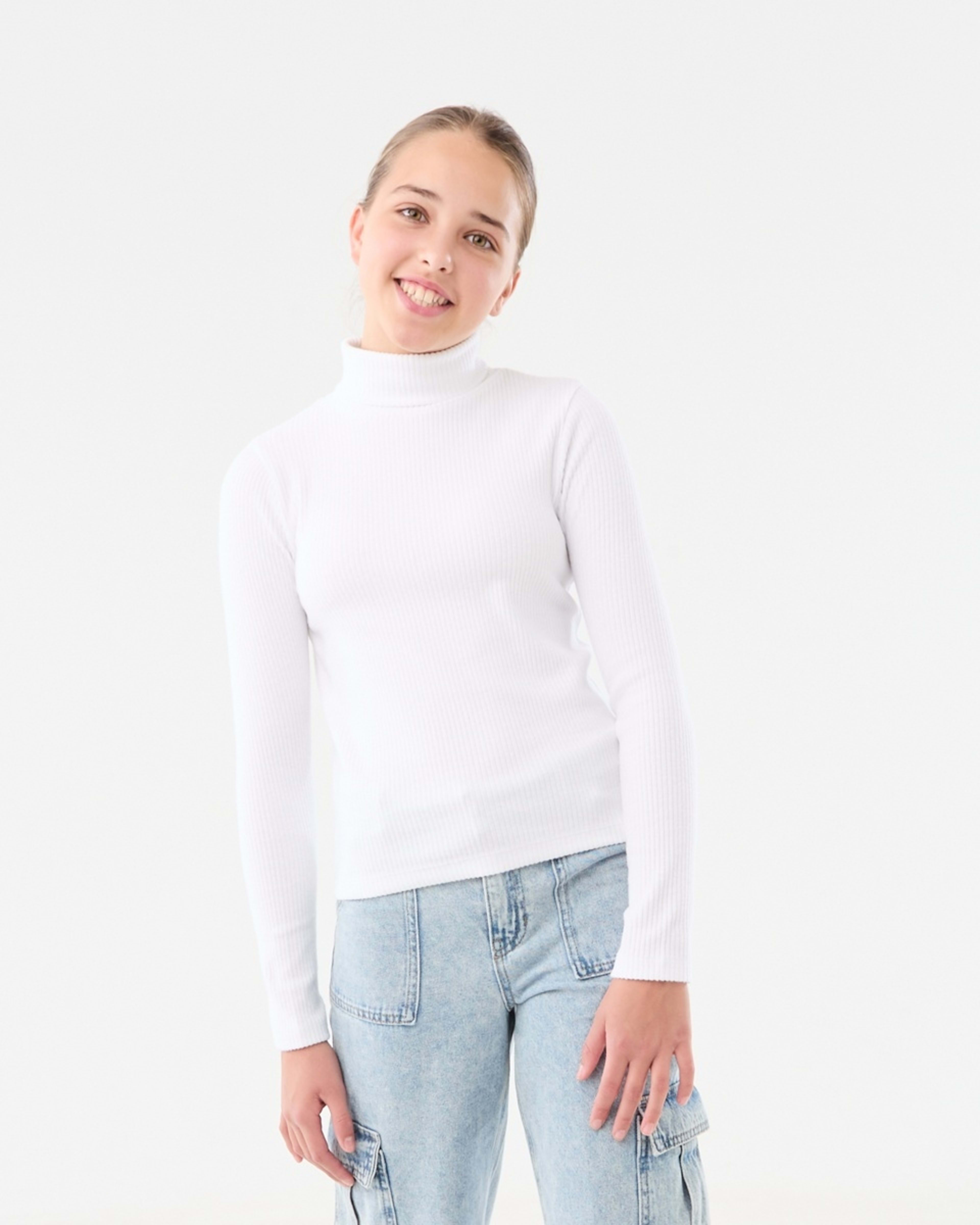 1 Long Sleeve Rib Skivvy Top White, 1 of 8