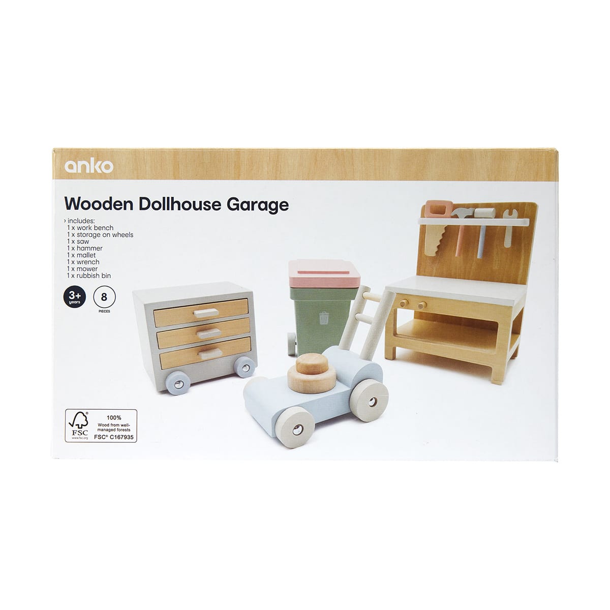 8 Piece Wooden Dollhouse Garage Kmart
