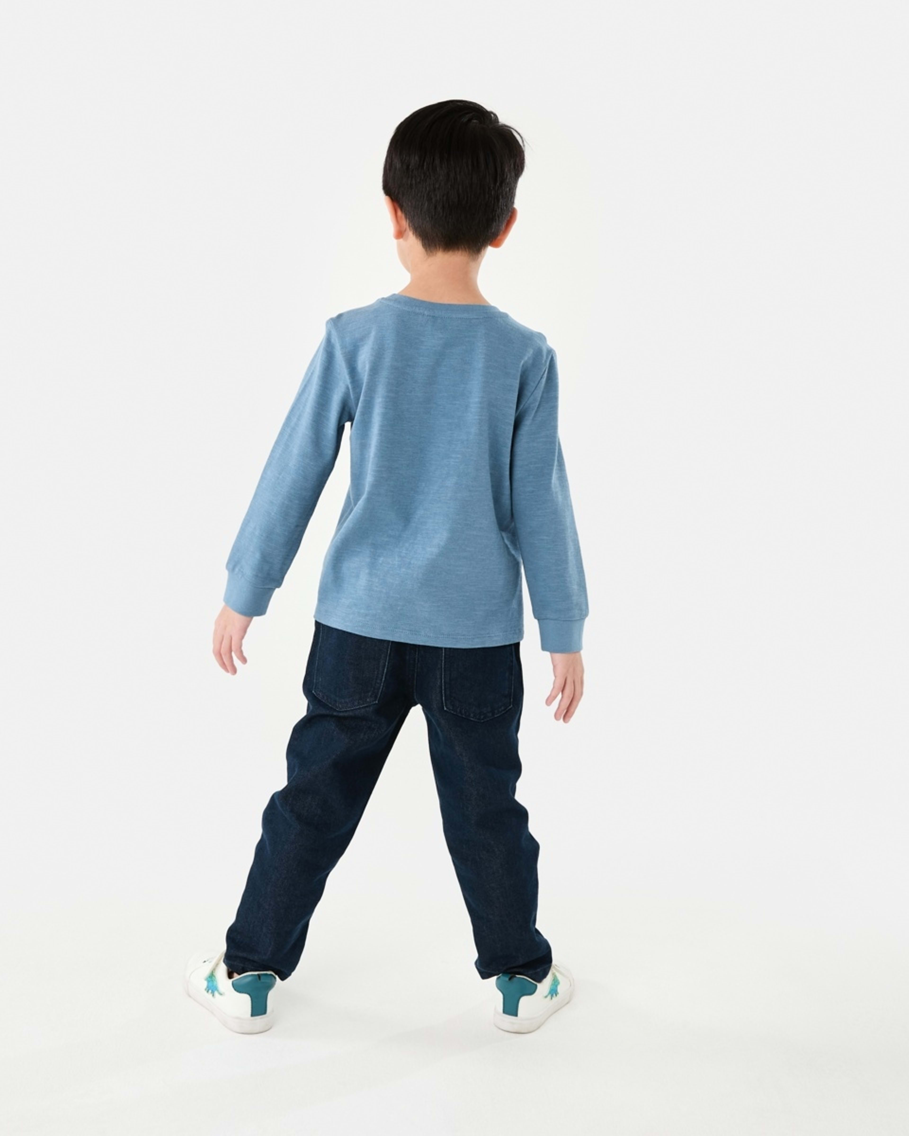 6 Long Sleeve Textured T-shirt Dino Embroidery Blue, 6 of 8
