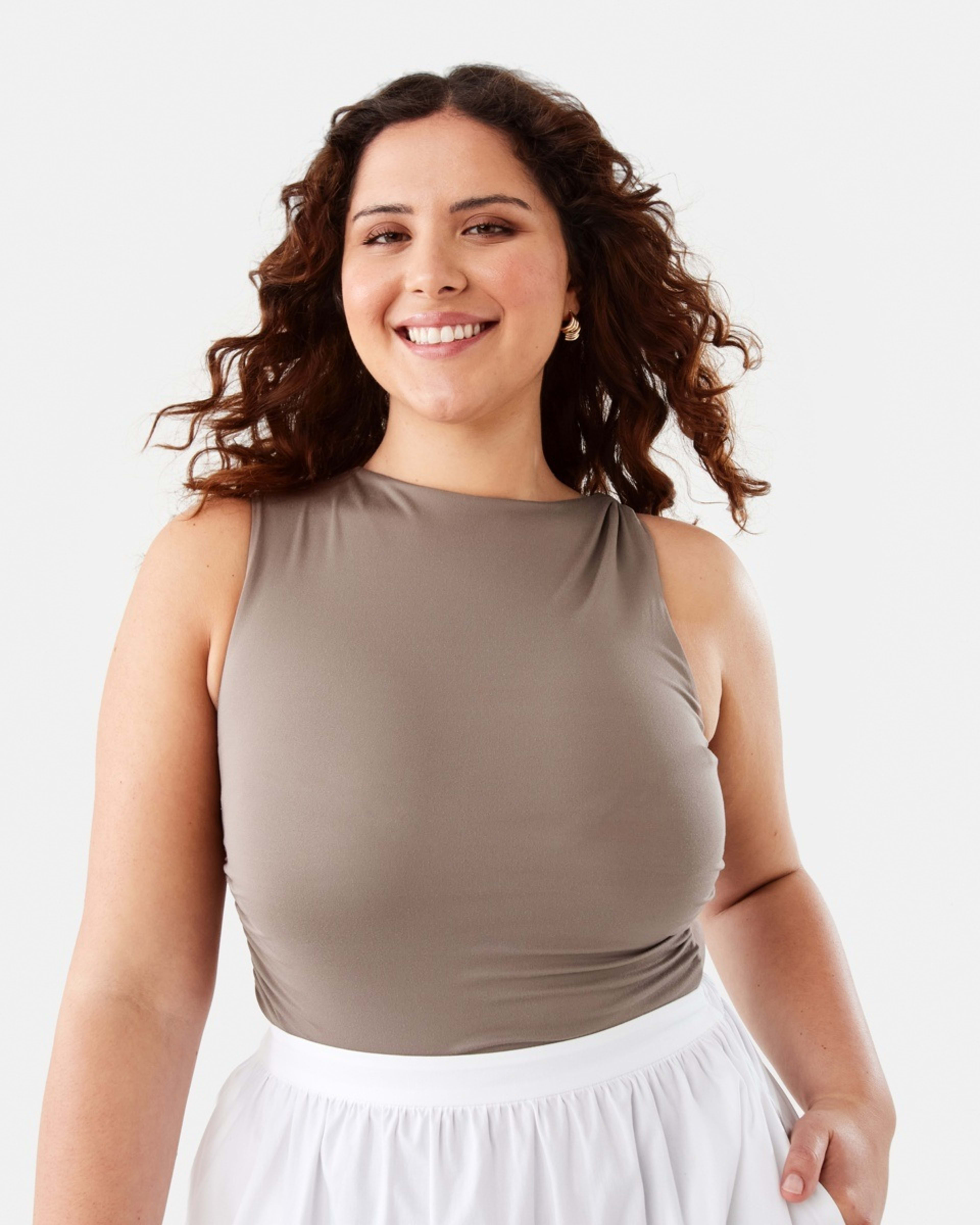 1 Sleeveless Twist Detail Bodysuit Taupe Brn, 1 of 7