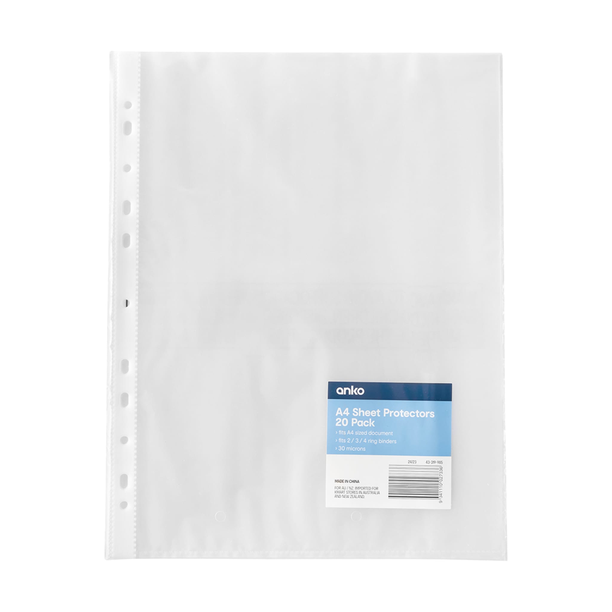 20 Pack A4 Sheet Protectors Clear Kmart