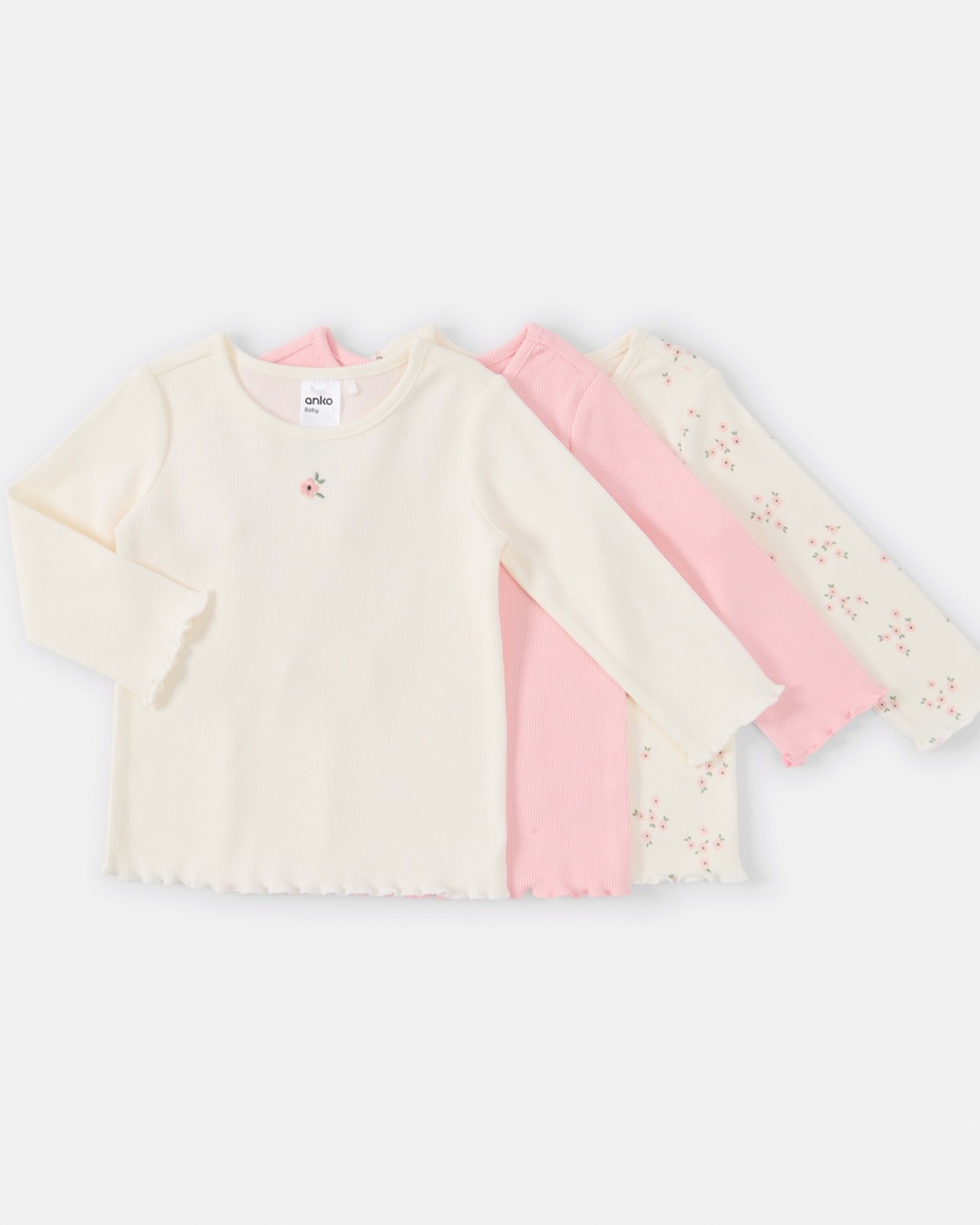 1 3 Pack Long Sleeve Ribbed T-shirt DITSY FLORAL