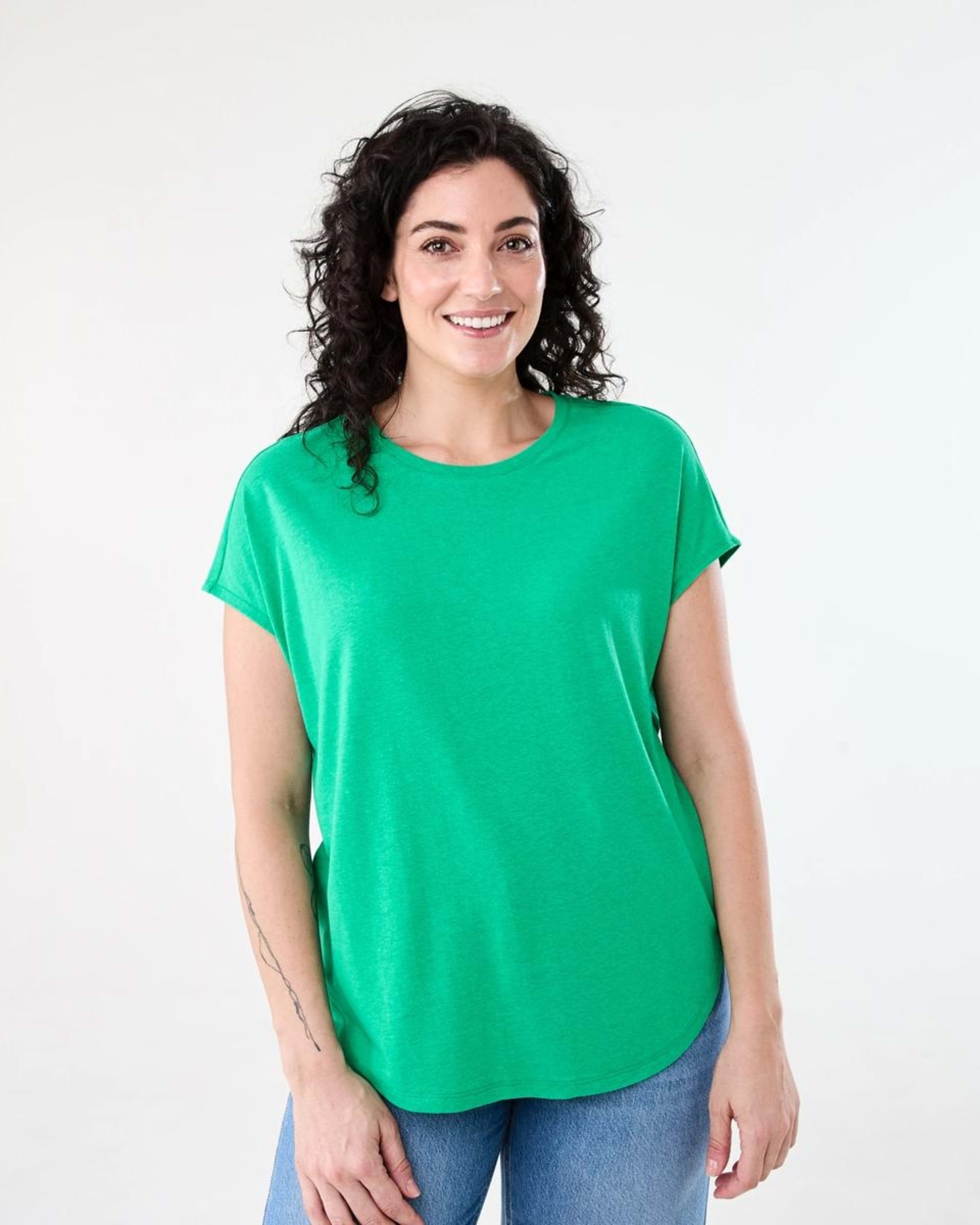 1 Short Sleeve Linen Blend Extended Sleeve Top SIMPLY GREEN, 1 of 6