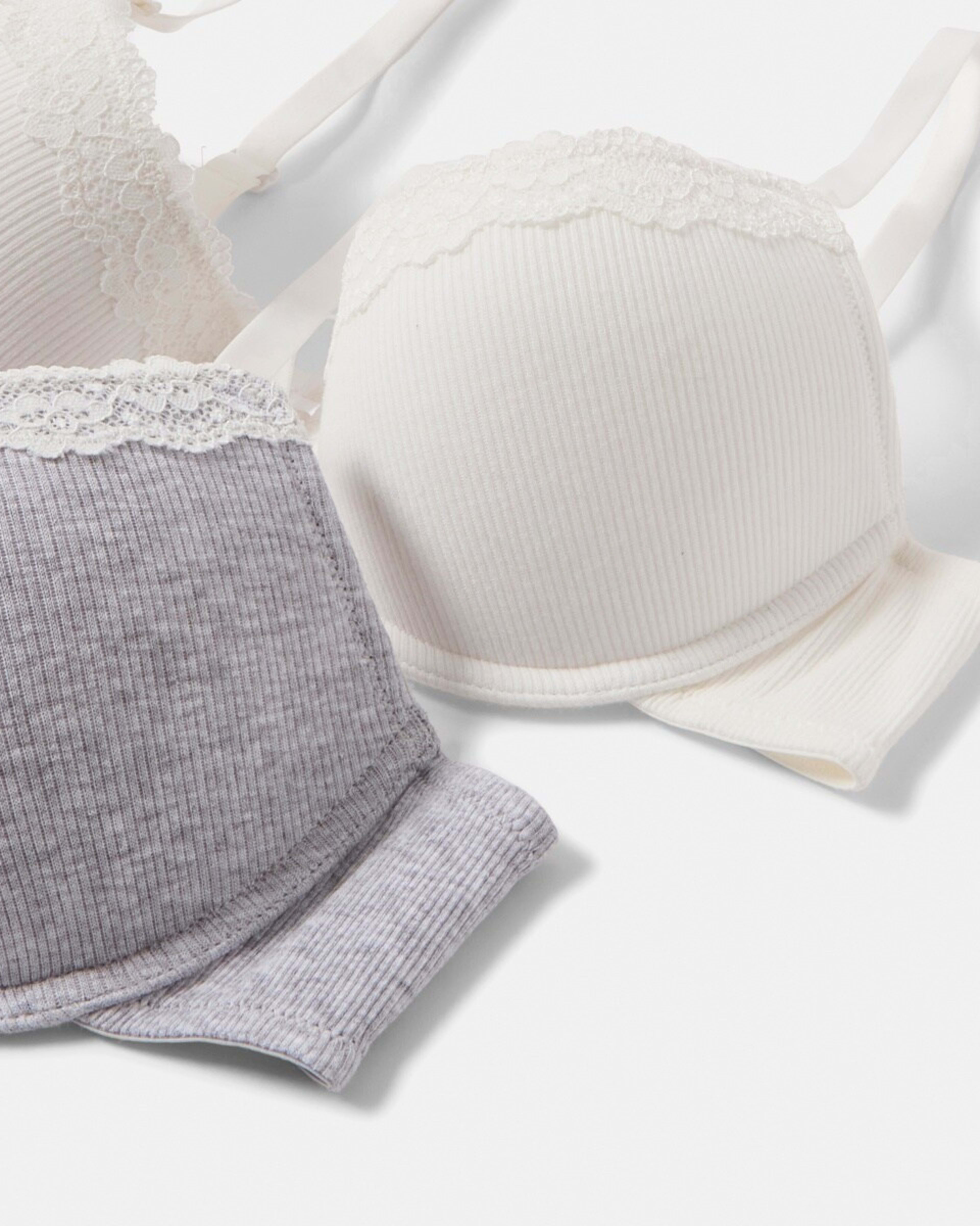 2 2 Pack Push-up Rib Lace Bra SILVER MARLE, OFF WHITE, 2 of 8
