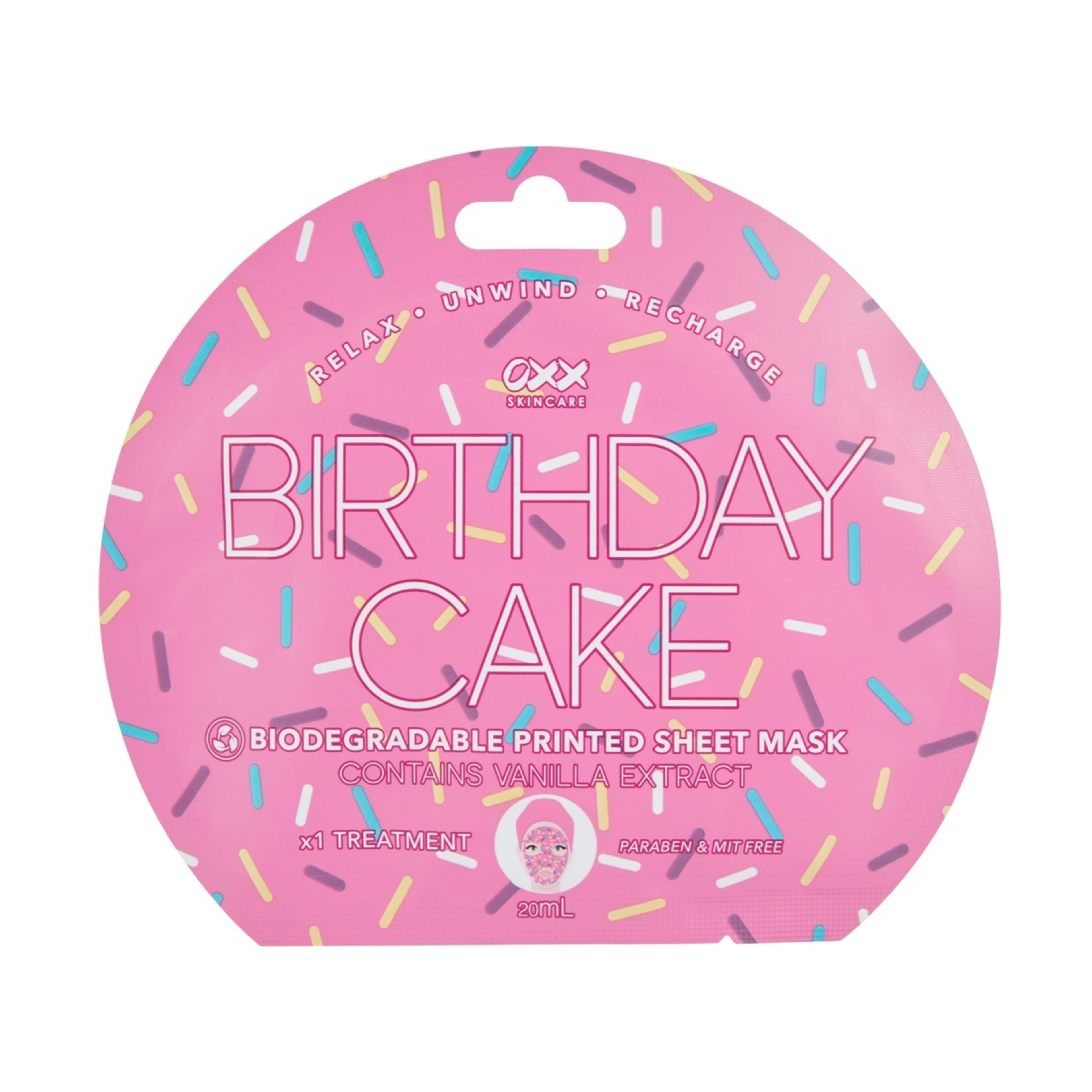 1 OXX Skincare Birthday Cake Printed Sheet Mask 20ml - Vanilla Extract