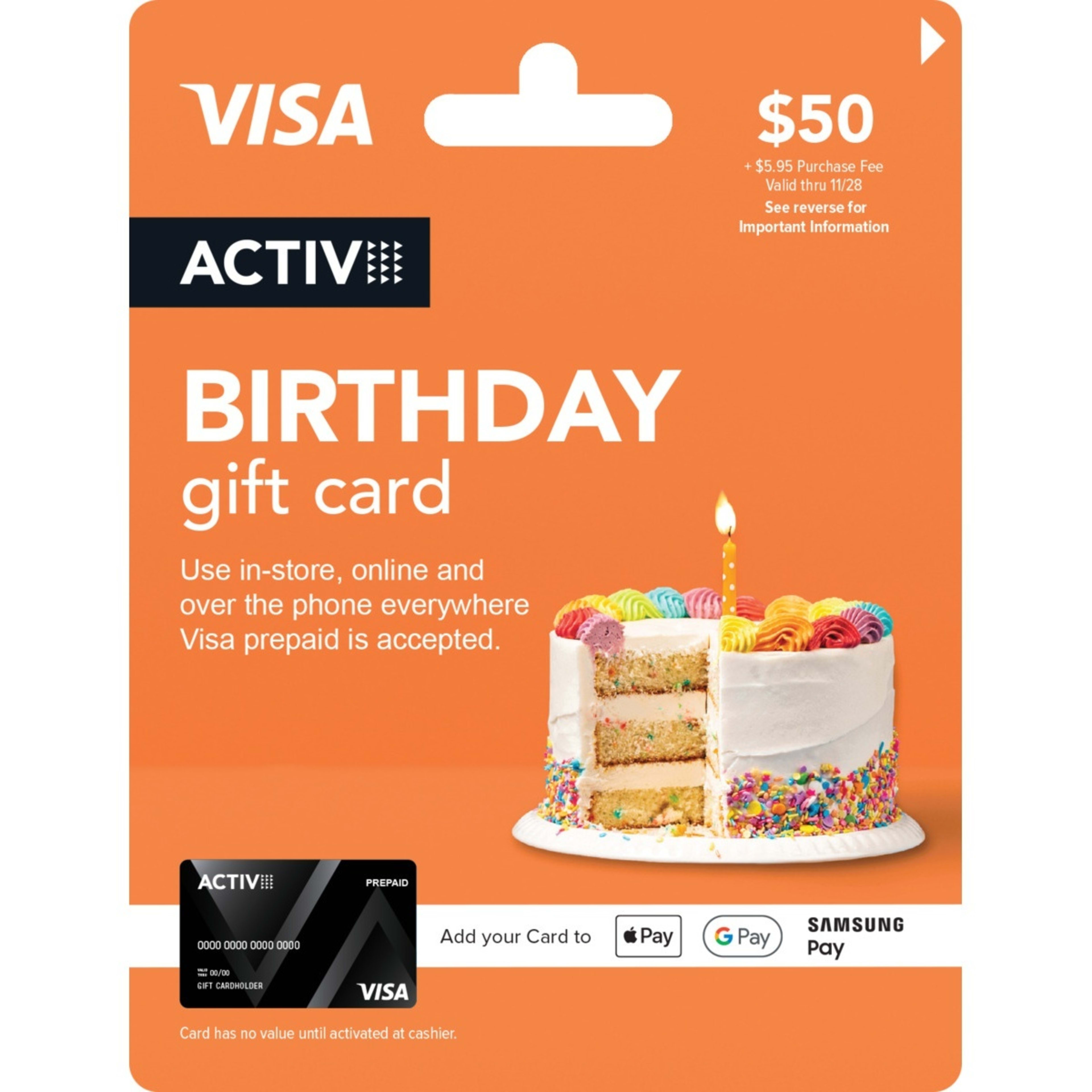 1 Activ VISA Birthday $50 Gift Card