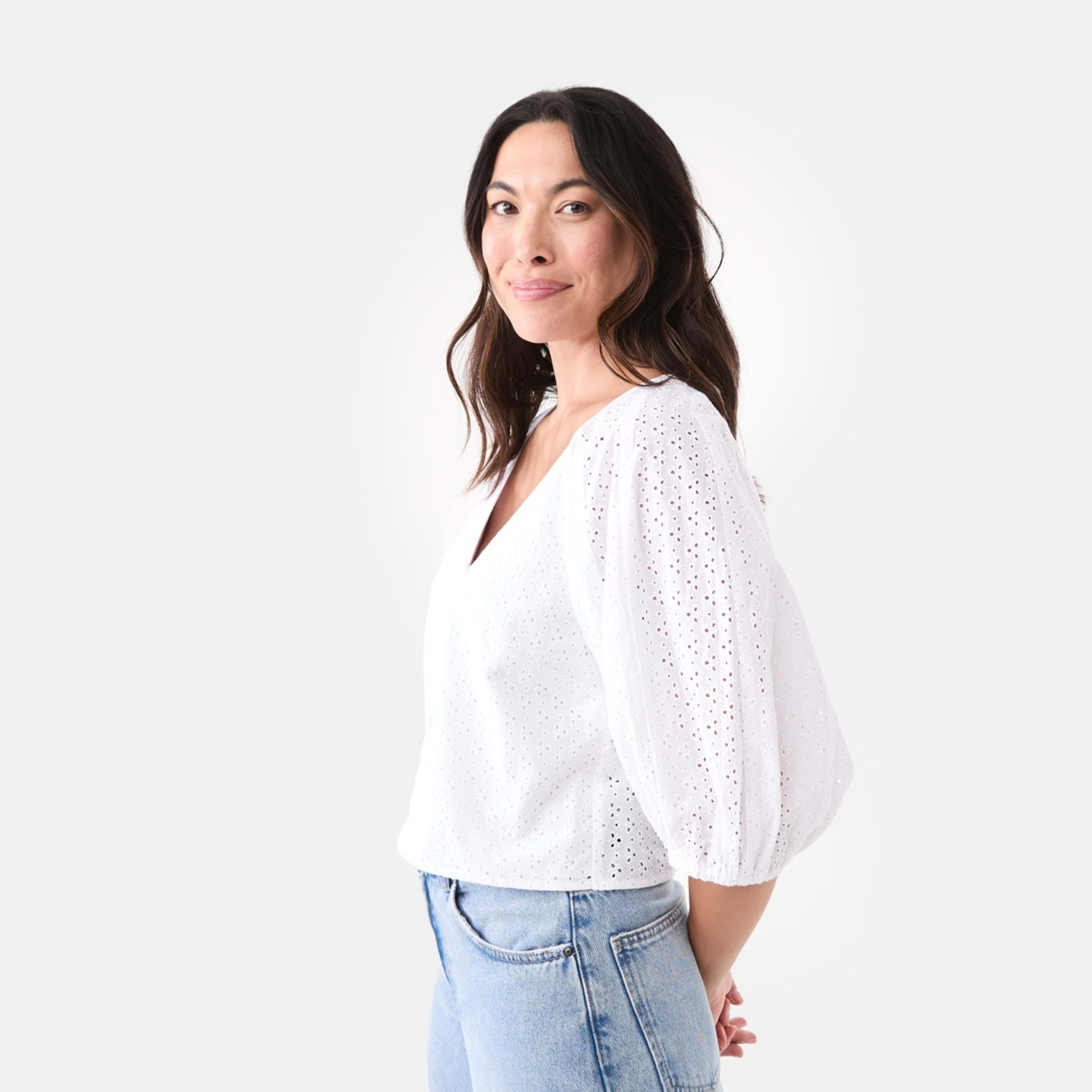 2 Short Sleeve Broderie Button Front Top White, 2 of 6
