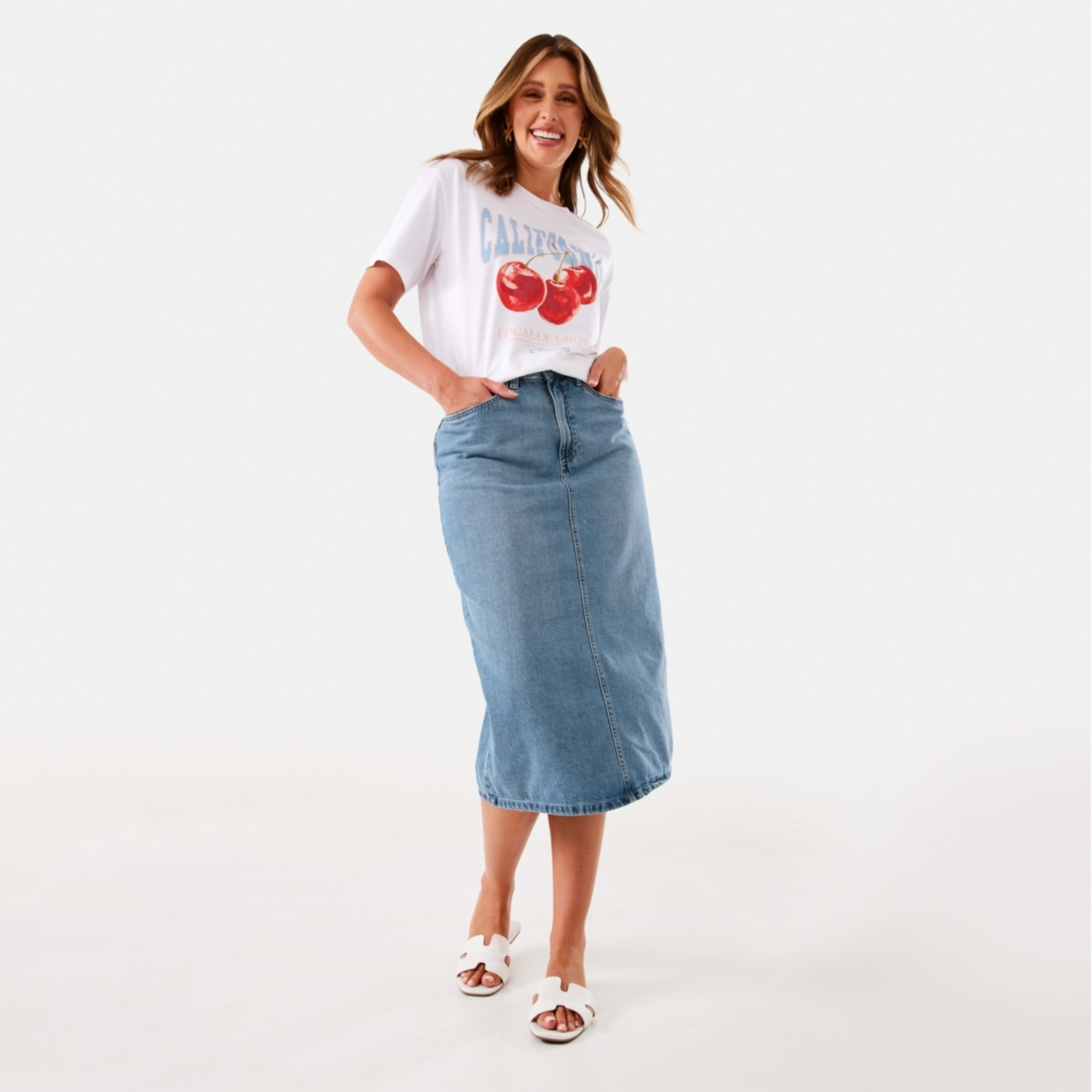 2 Denim Midi Skirt Mid Wash, 2 of 8