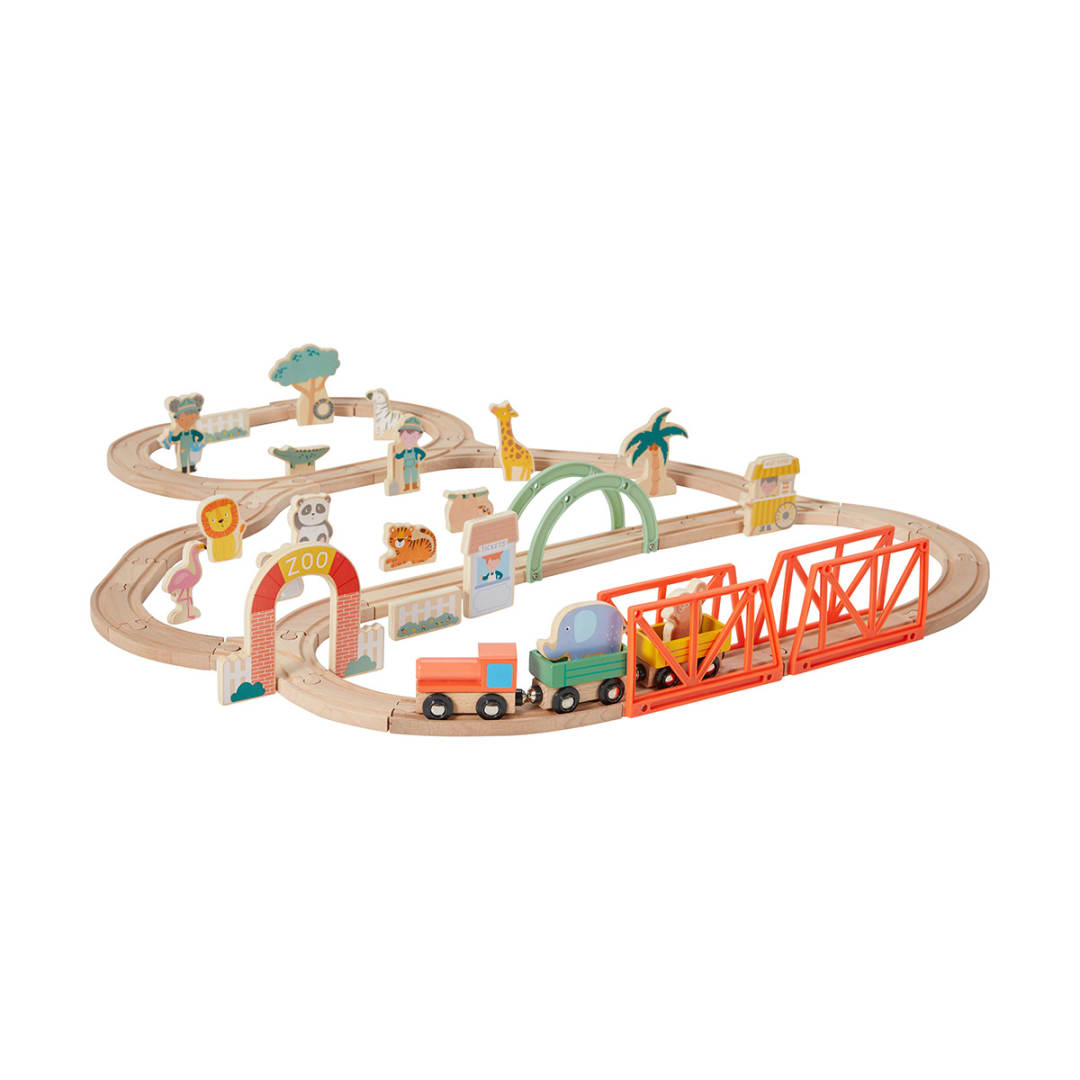 55 Piece Wooden Train Zoo Playset - Kmart