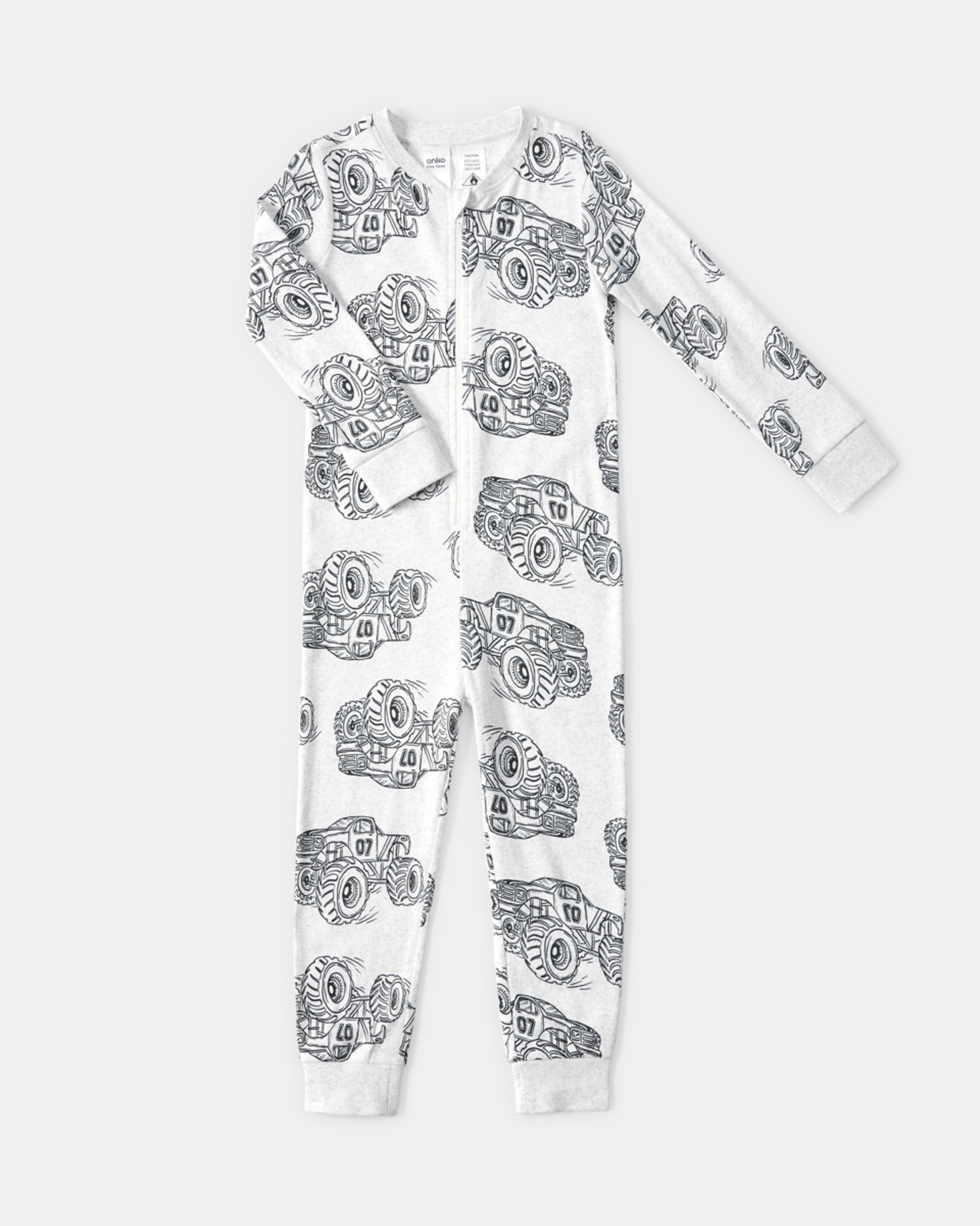 6 Ribbed All-In-One Sleepsuit White Marle Monster Truck, 6 of 9