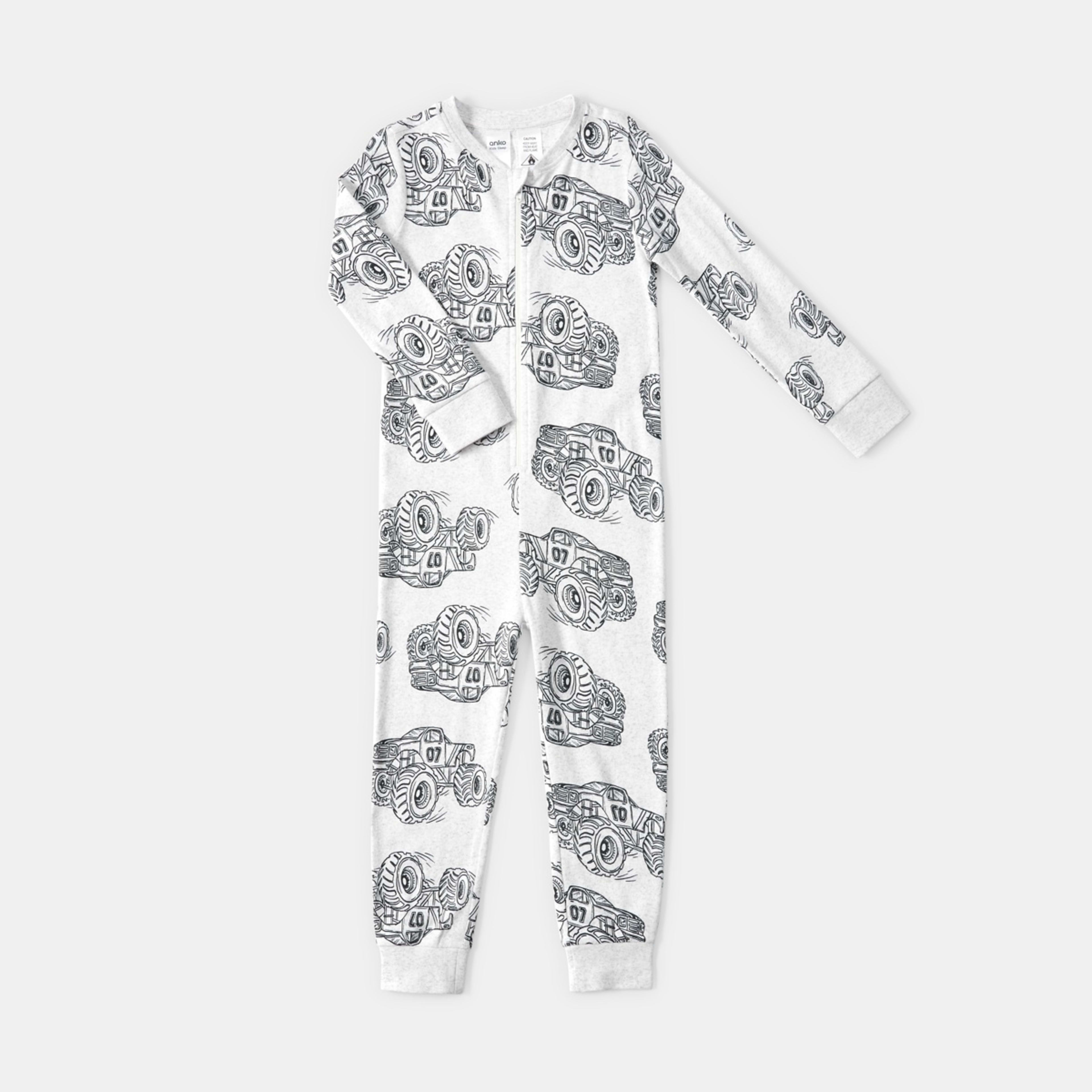 6 Ribbed All-In-One Sleepsuit White Marle Monster Truck, 6 of 9